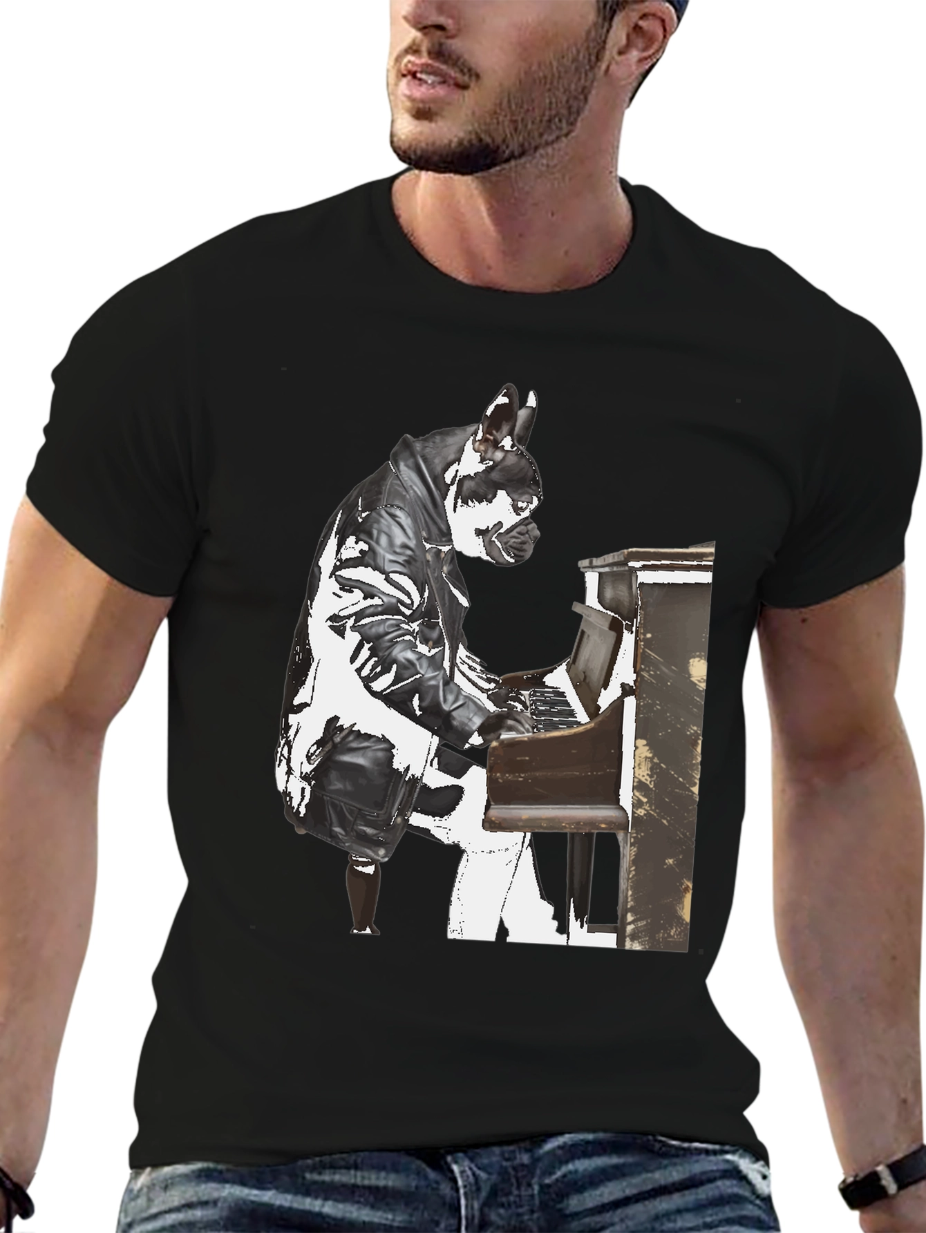 Black Piano Dog T-Shirt - Quirky Style view 6