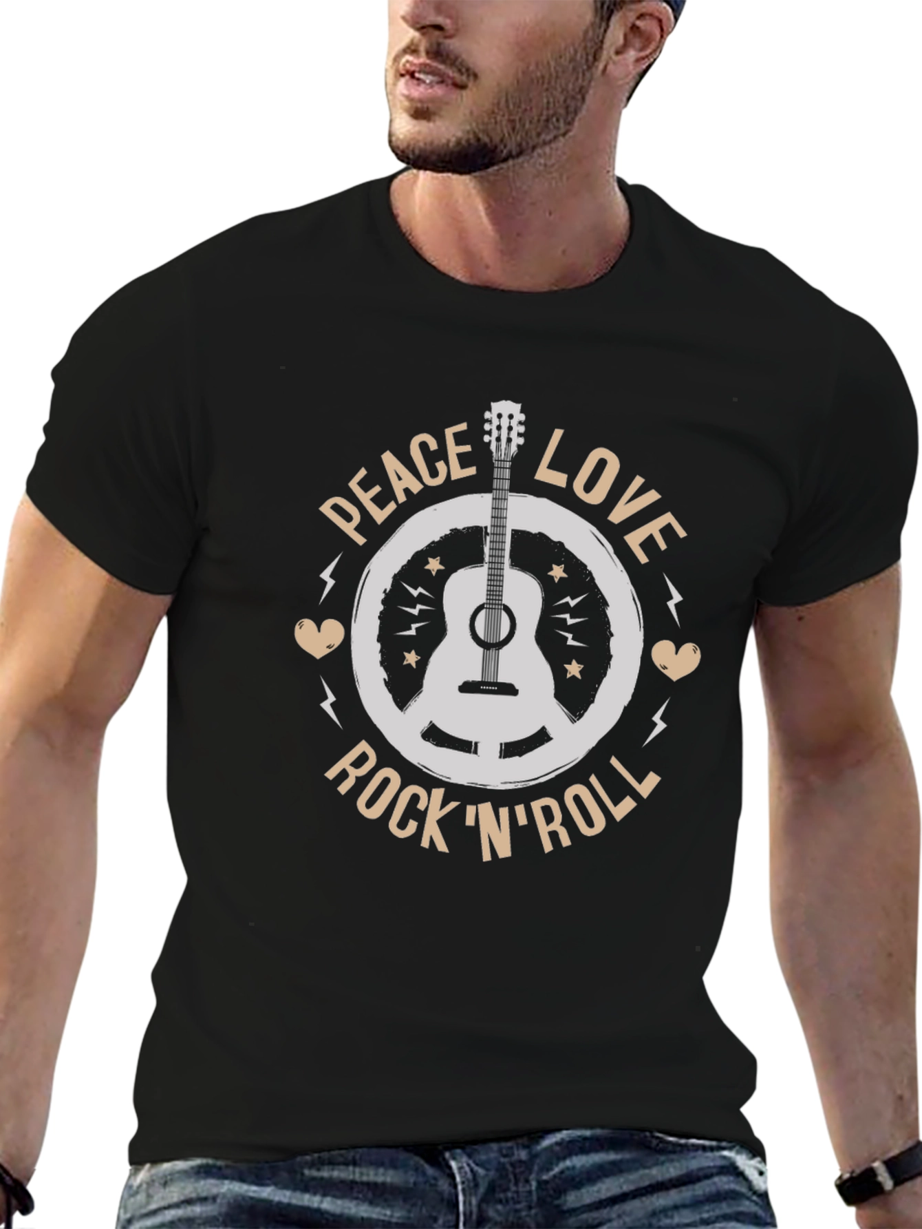 Black Peace Love Rock 'N' Roll Graphic Tee view 6