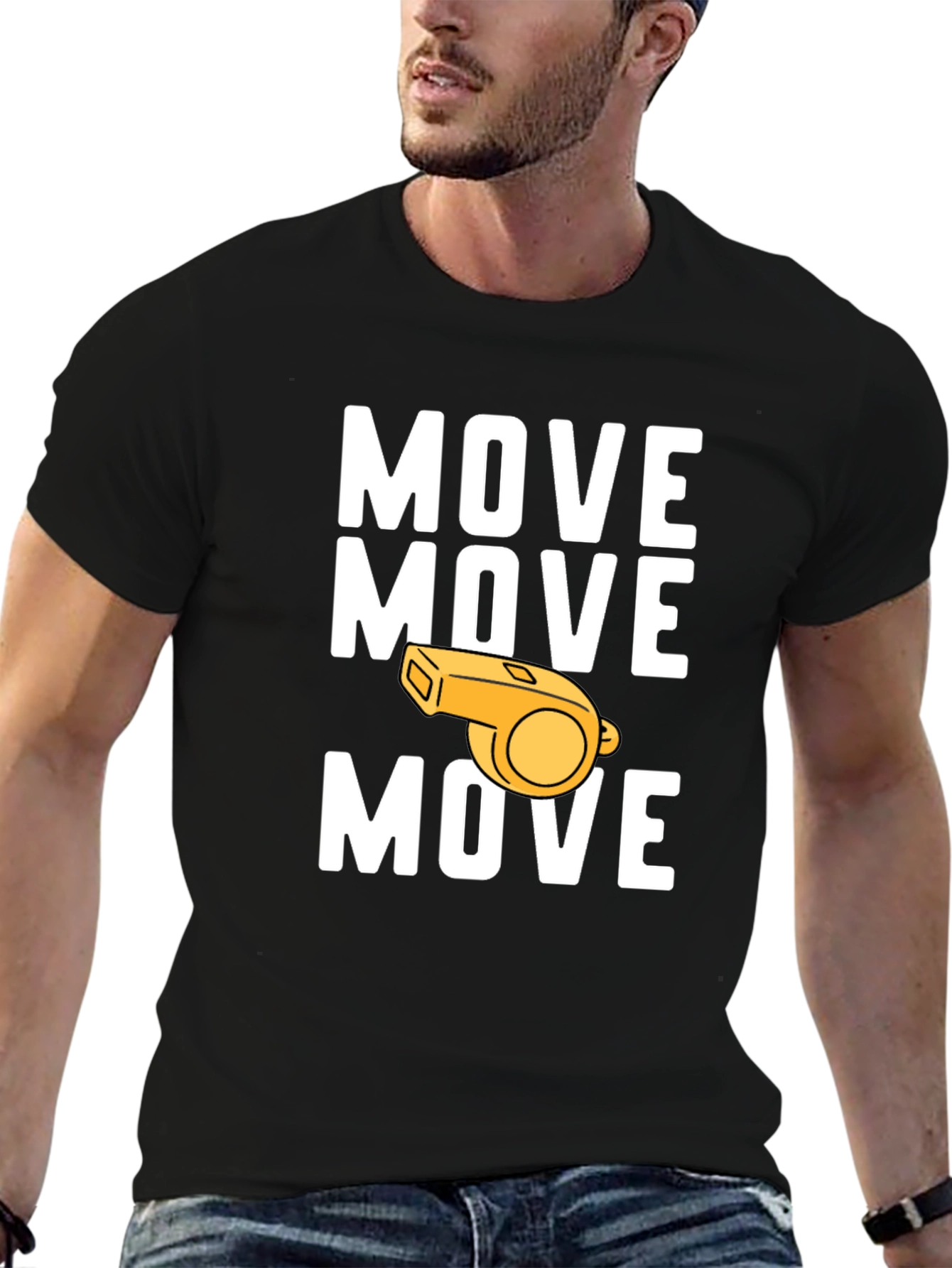 Black Move Whistle Graphic Tee - Funny Sports T-Shirt view 6