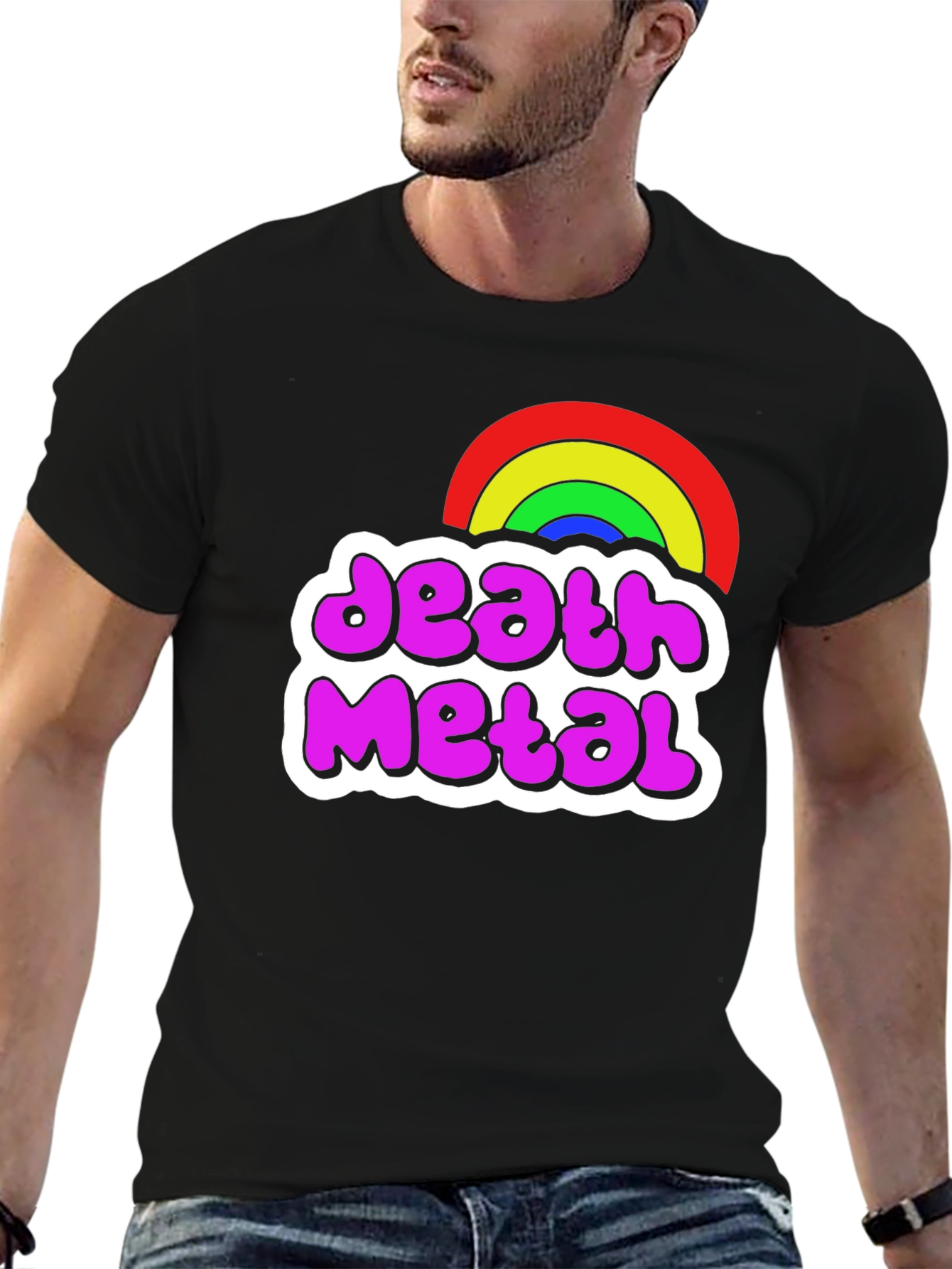 Black Death Metal Rainbow T-Shirt - Soft Cotton Tee view 6
