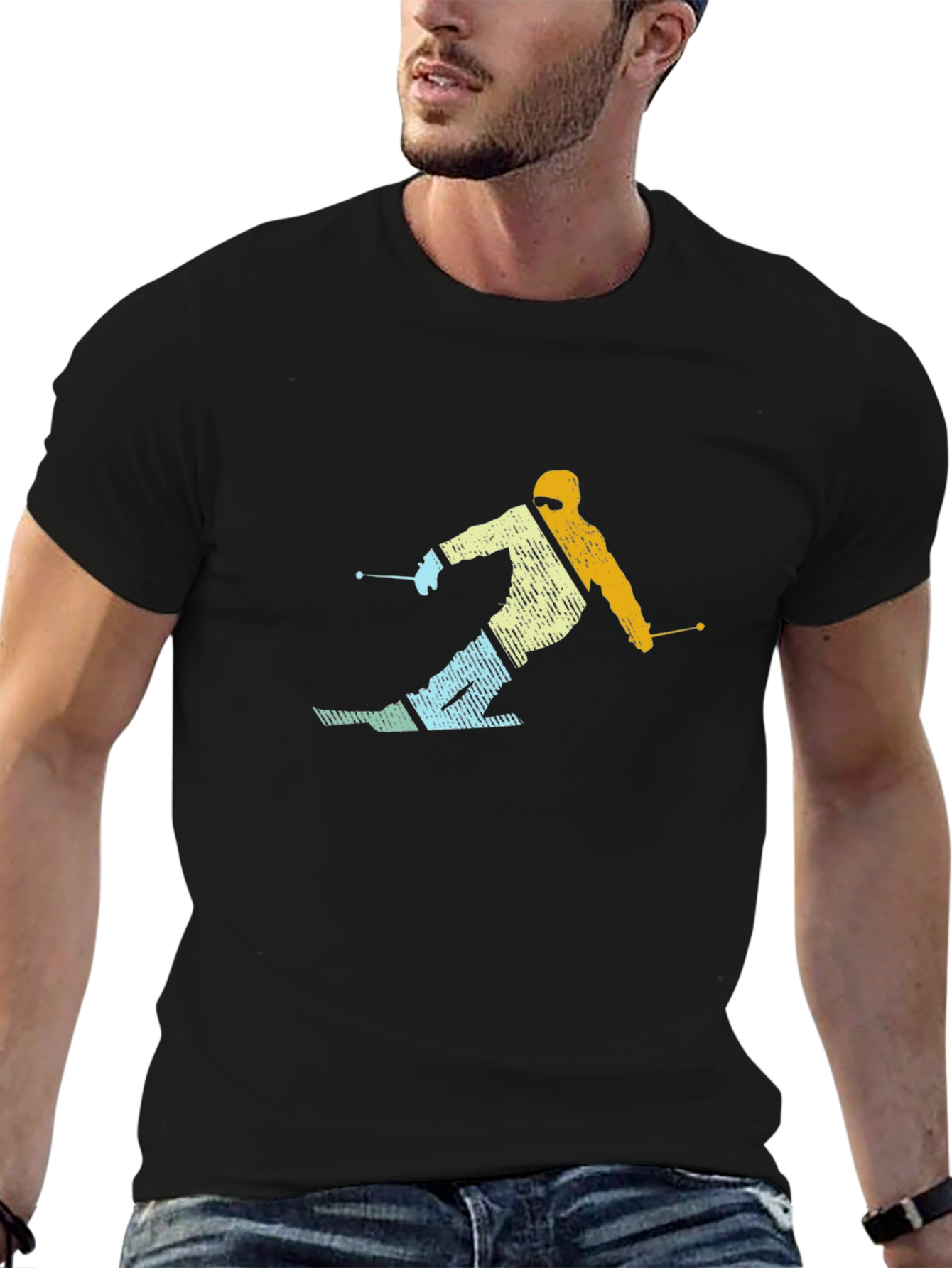 Black Retro Skier Graphic Black T-Shirt view 6