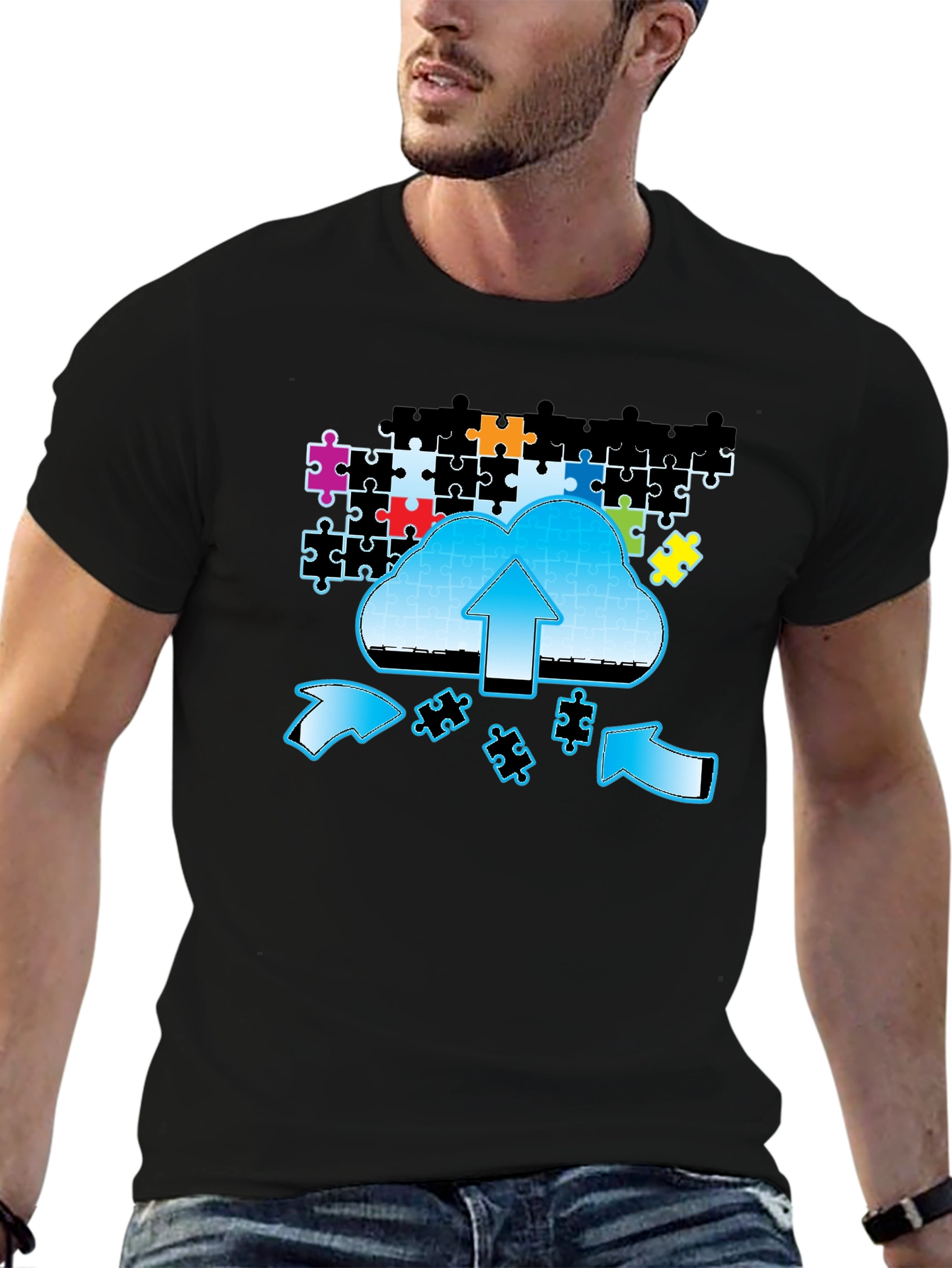 Black Cloud Puzzle Upload Graphic T-Shirt view 6