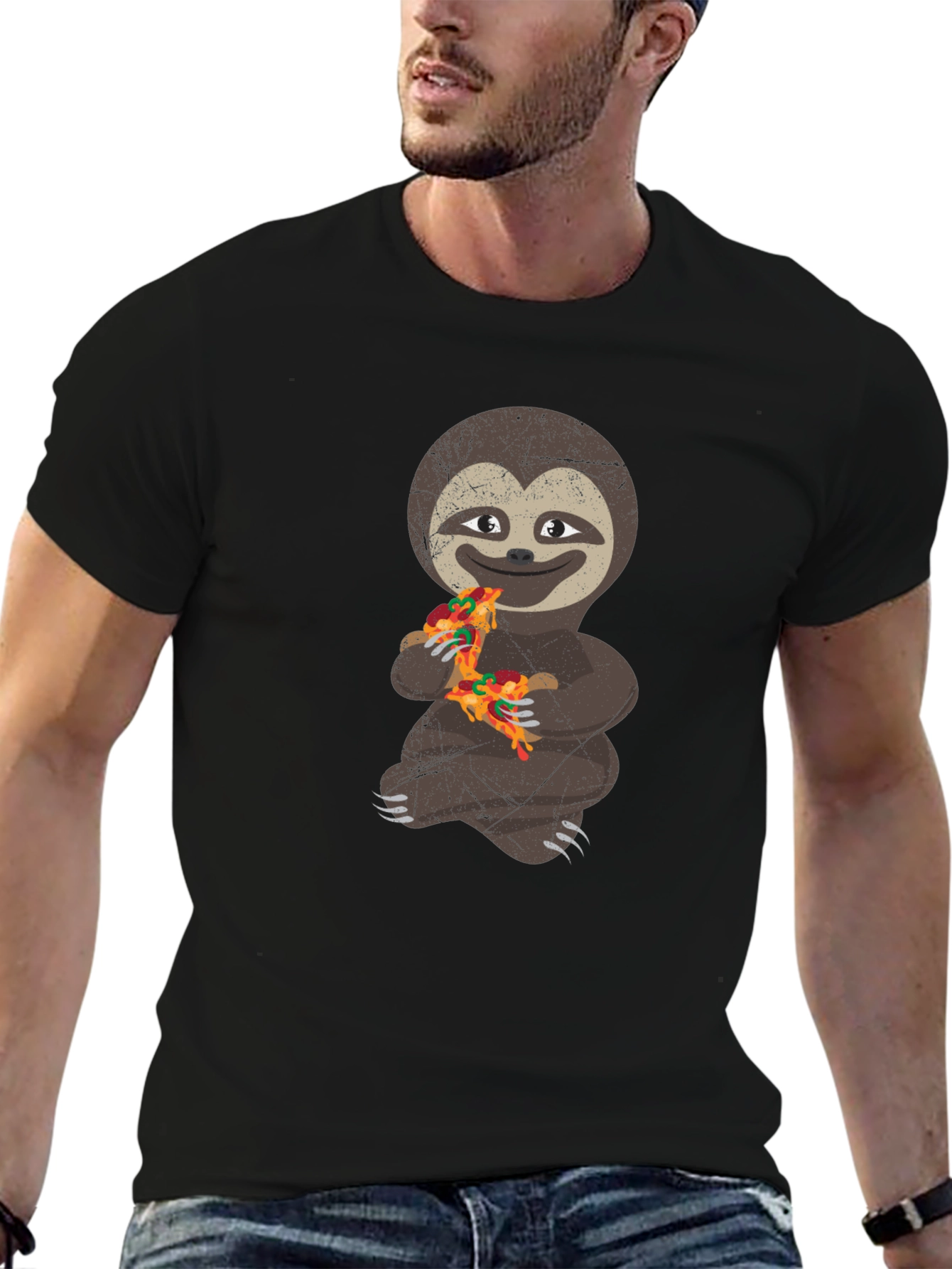 Black Sloth Pizza Lover T-Shirt - Funny Graphic Tee view 6