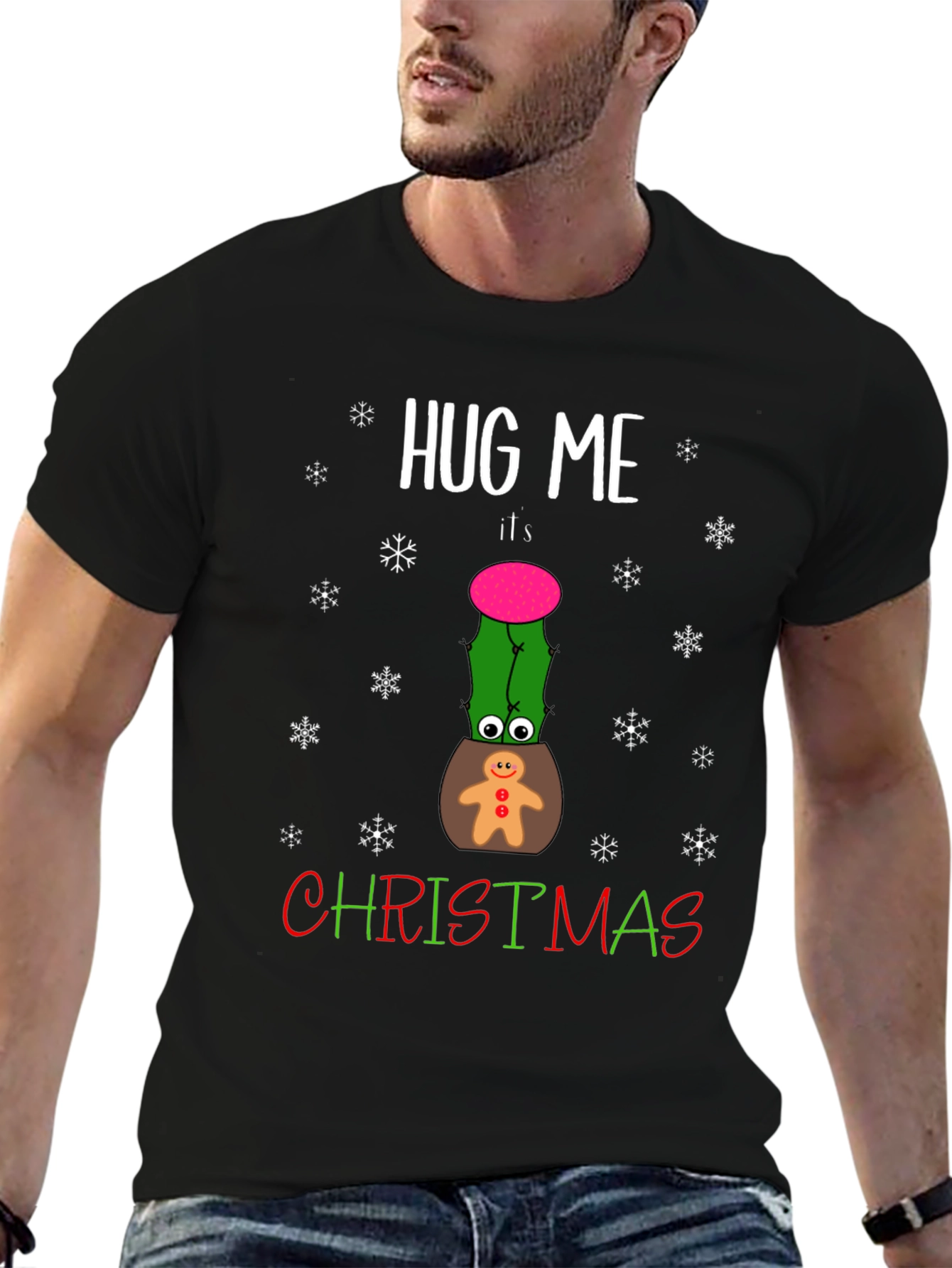 Hug Me Christmas Cactus Graphic T-Shirt - 6