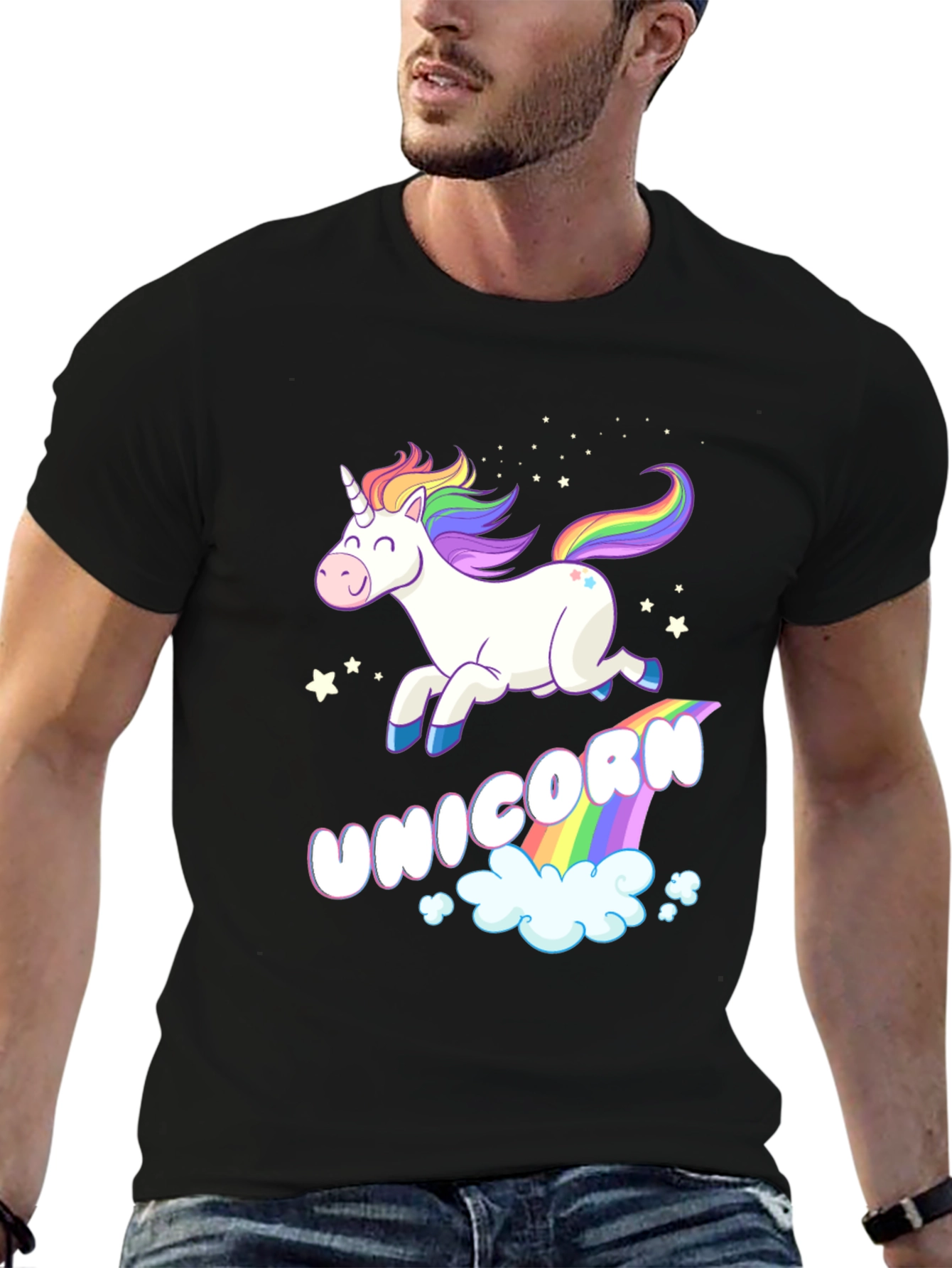 Black Unicorn Rainbow T-Shirt - Fun Whimsical Design view 6