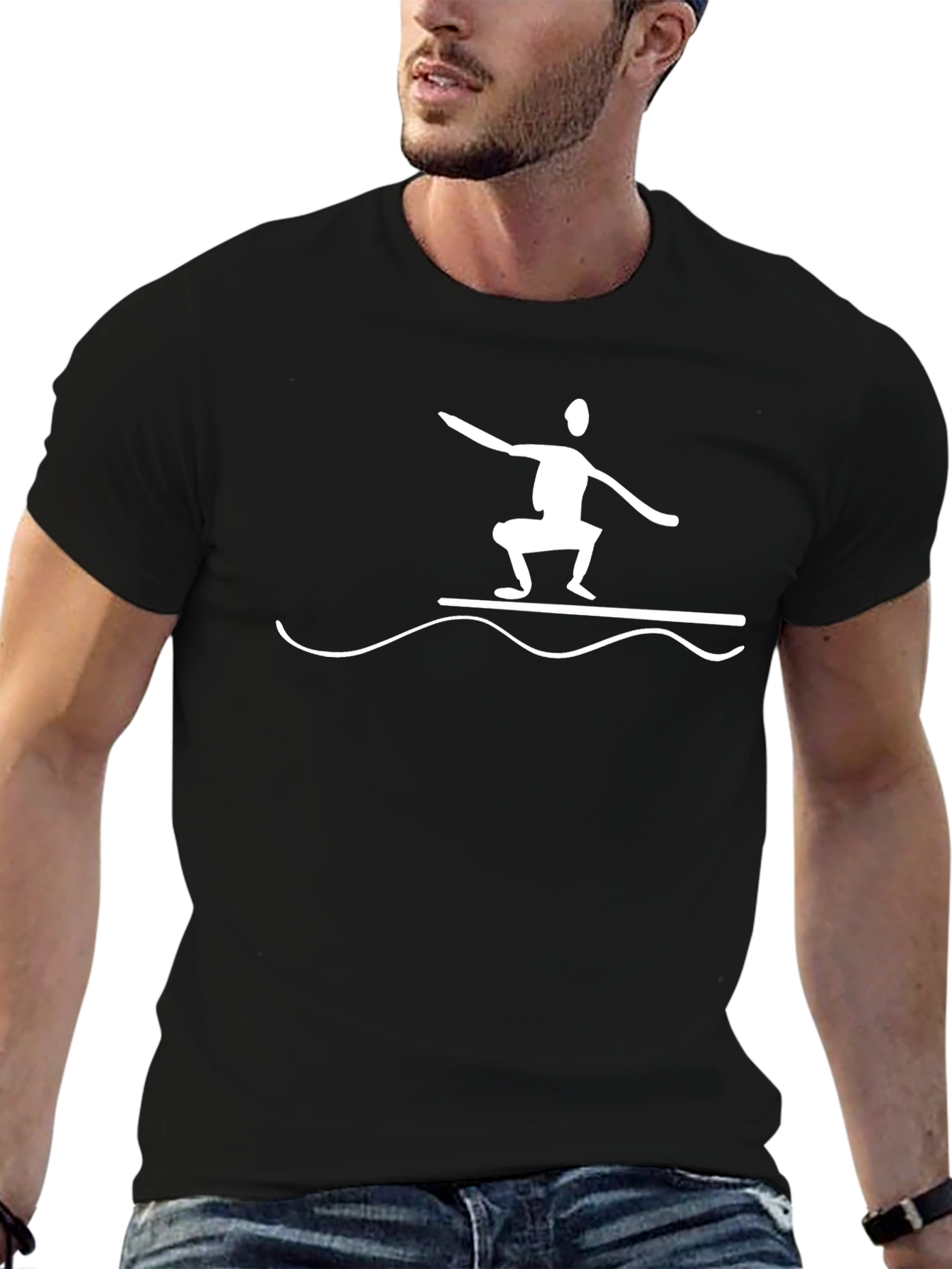 Black Surfer Dude Graphic Tee - Black Cotton Blend view 6