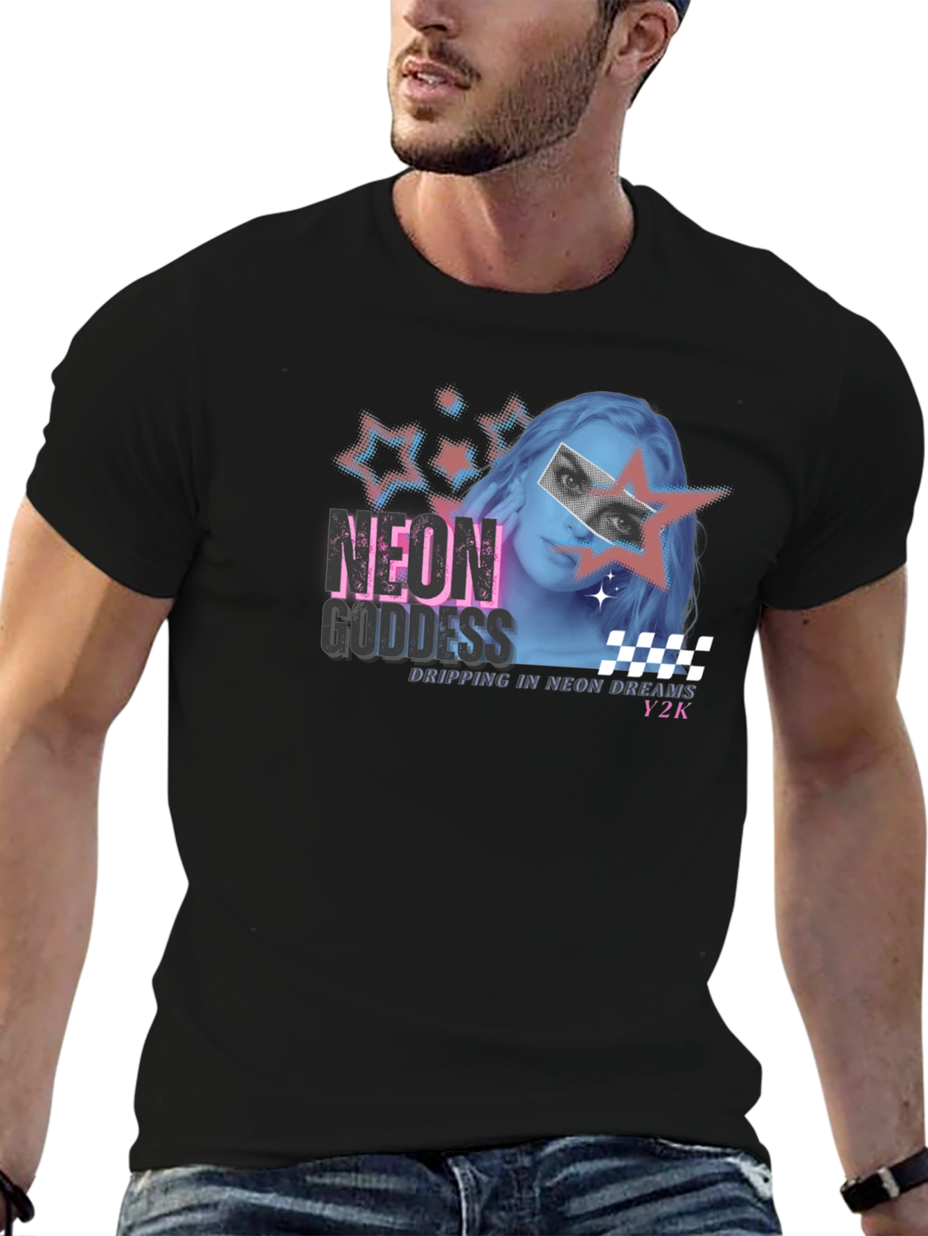 Black Neon Goddess Y2K Black T-Shirt view 6