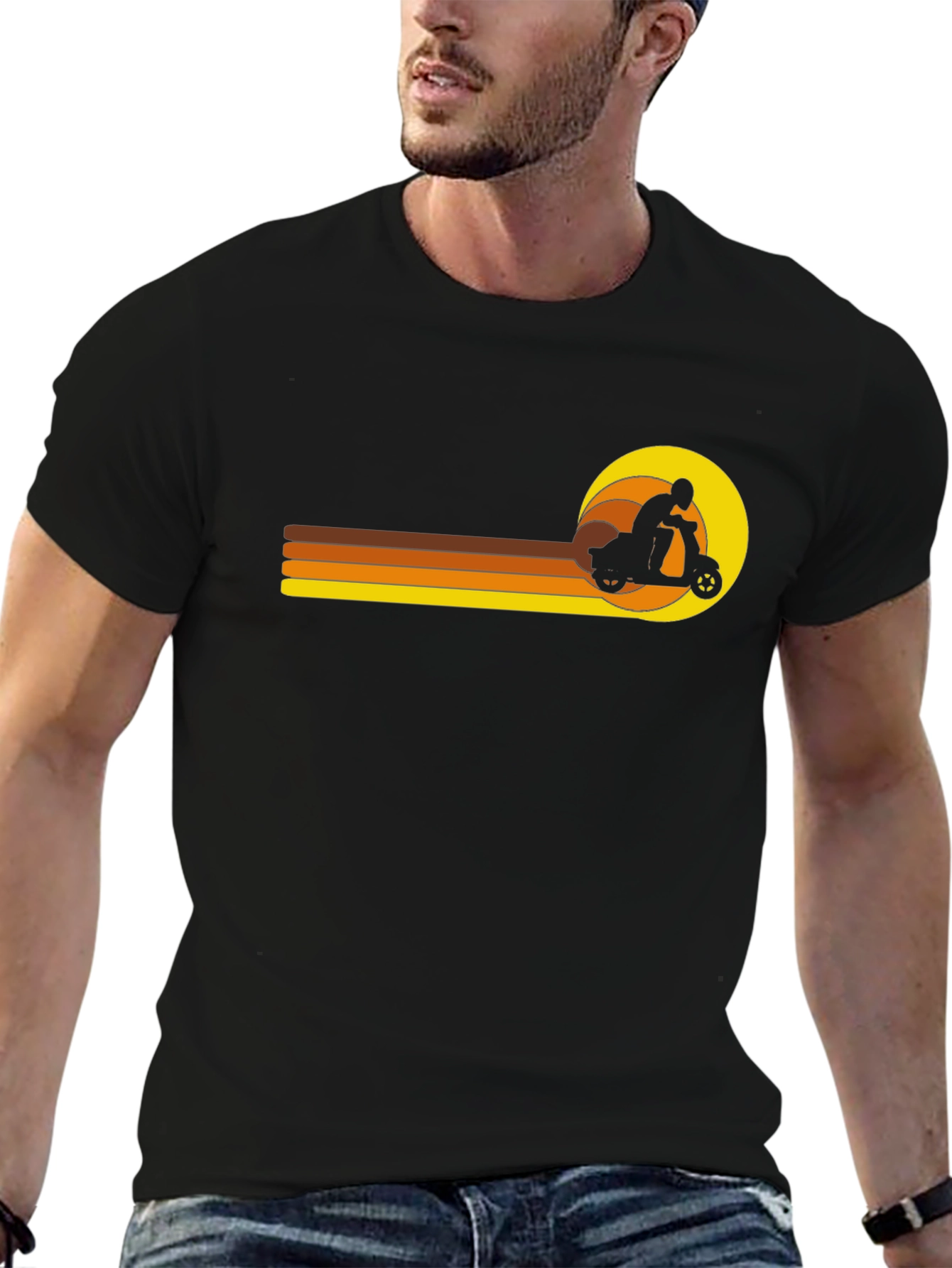 Black Retro Scooter Graphic Tee - Vintage Style T-Shirt view 6