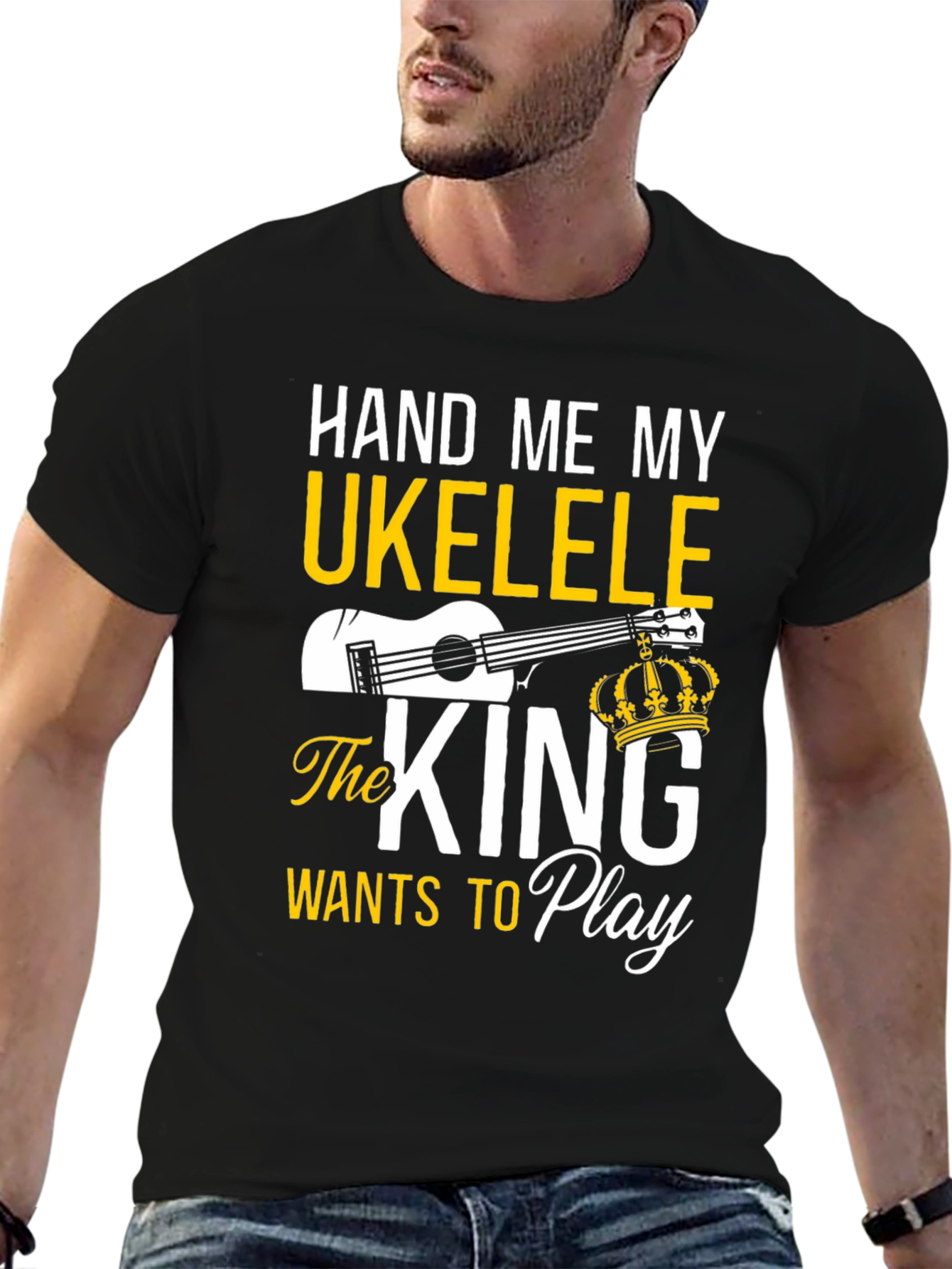 Black Hand Me My Ukulele - King T-Shirt view 6