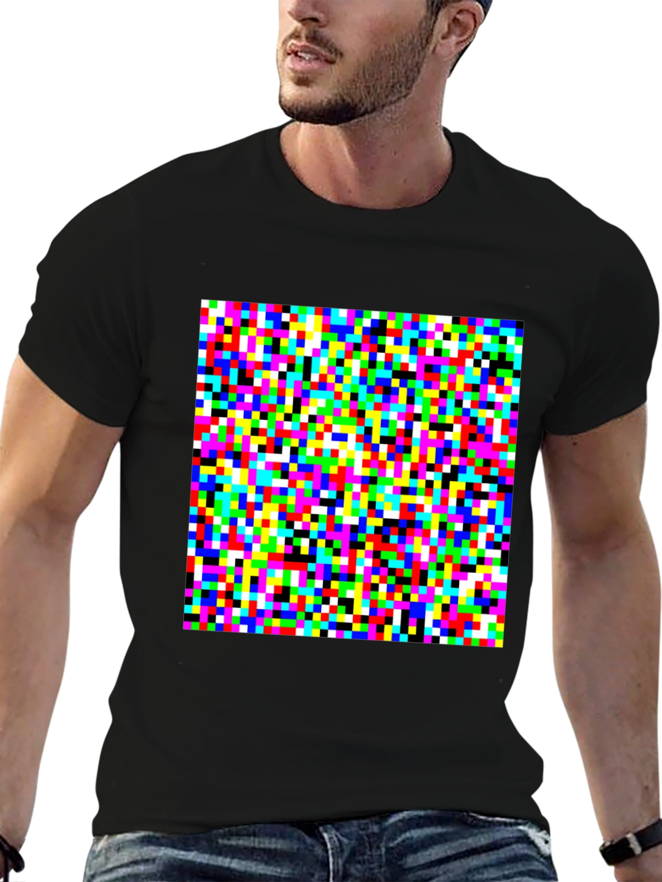 Black Pixelated Color Block Graphic Tee - Unique Design view 6