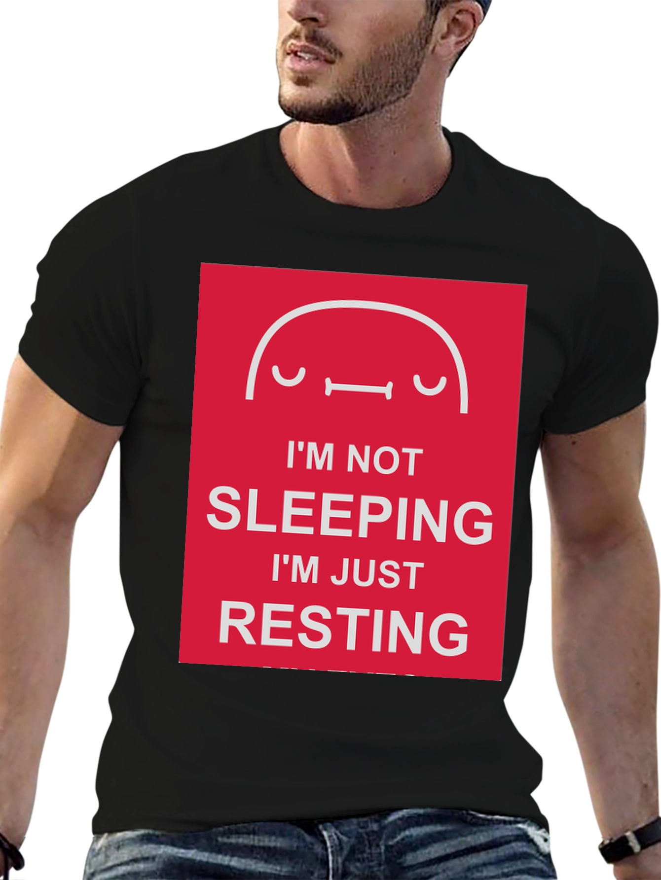 Black Funny Resting T-Shirt - I'm Not Sleeping view 6
