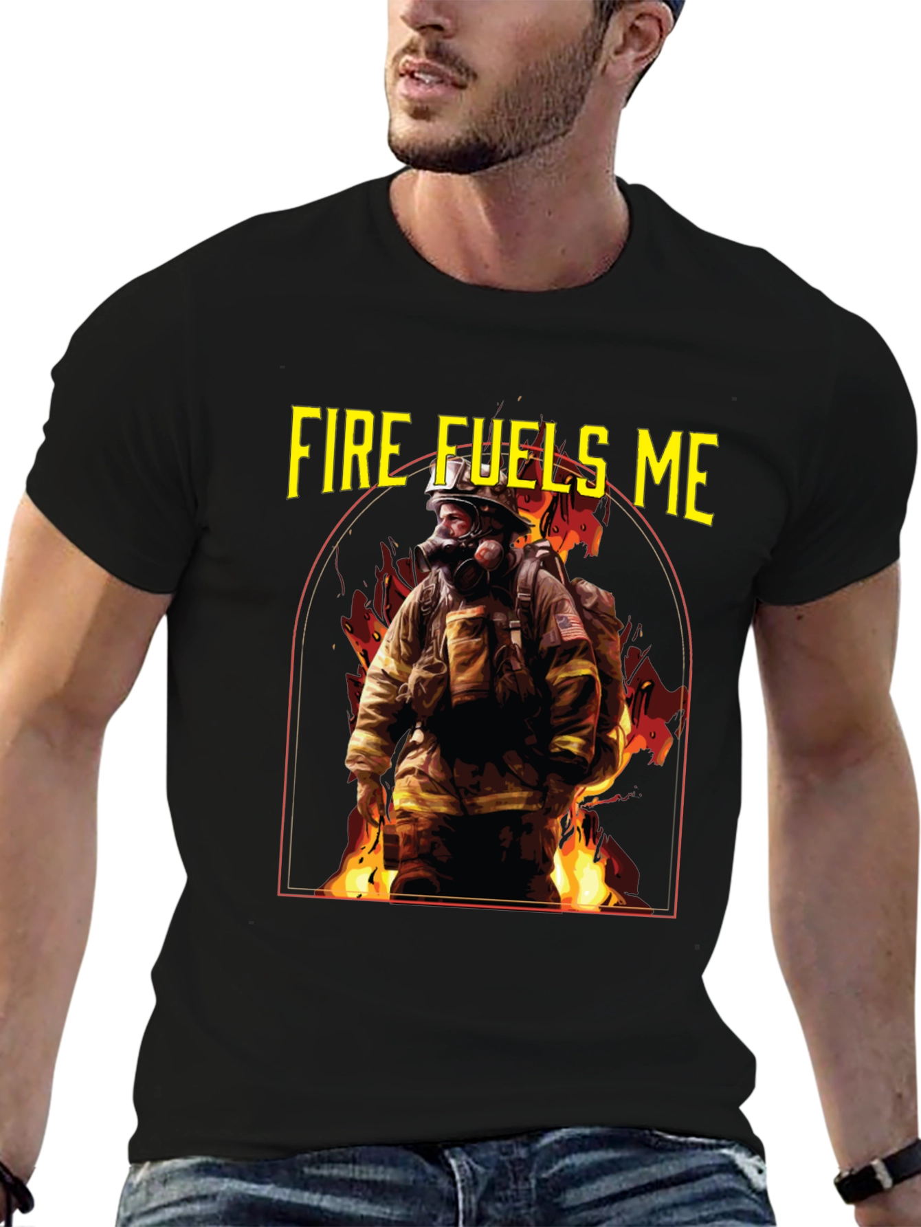 Black Fire Fuels Me Firefighter Graphic T-Shirt view 6