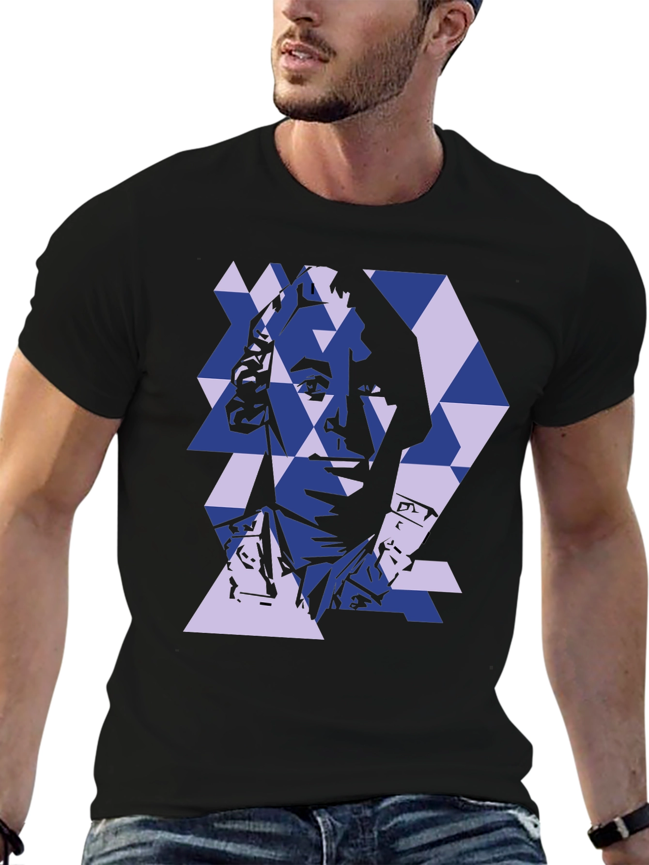 Black Geometric Portrait Tee - Stylish Abstract Design view 6