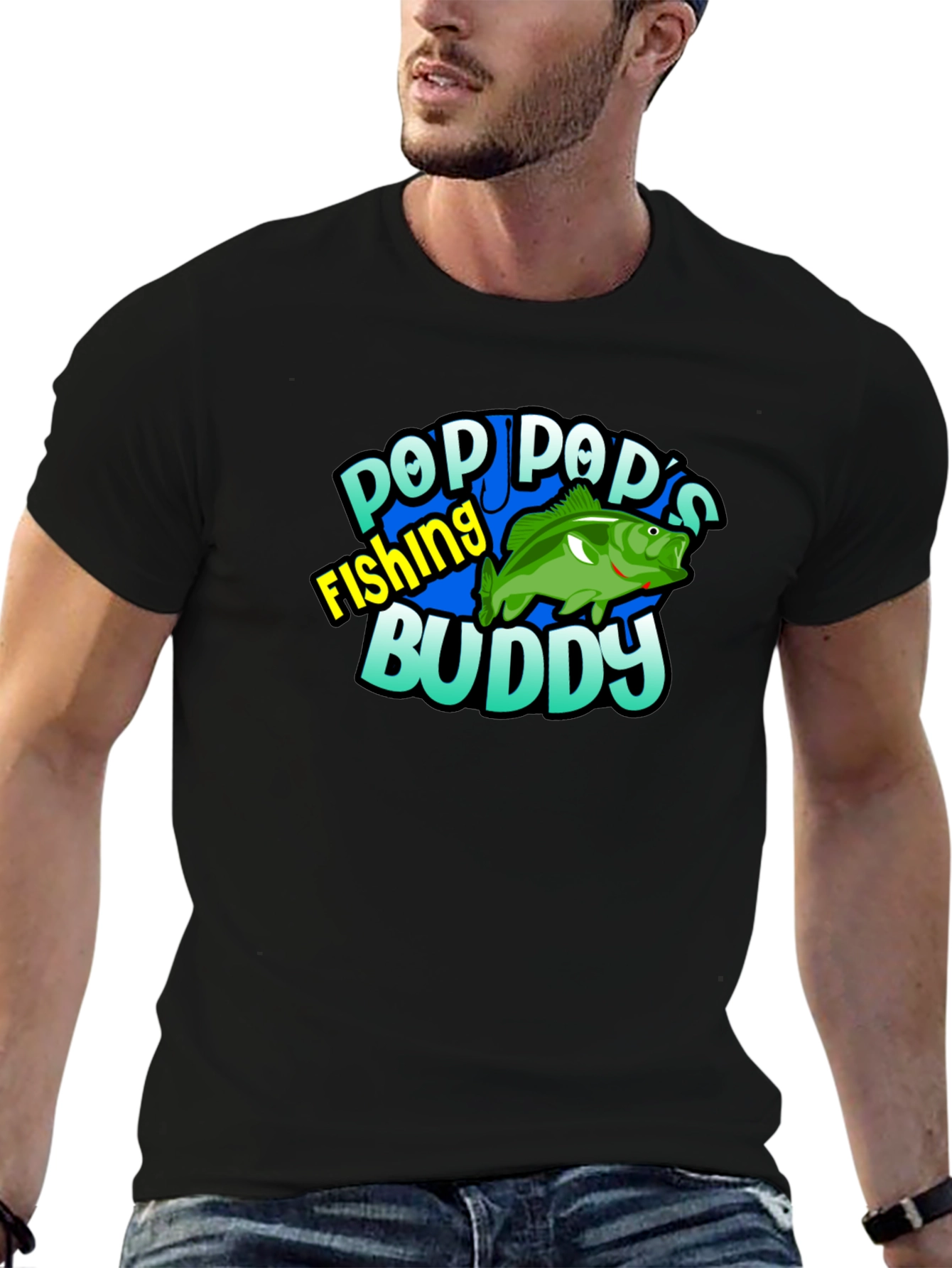 Black Pop Pop's Fishing Buddy Black T-Shirt view 6