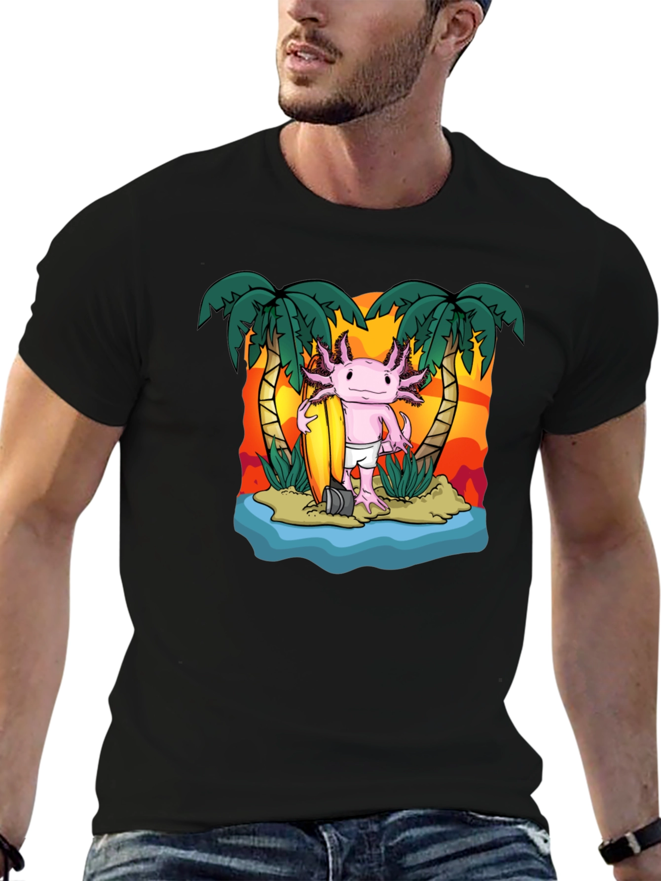 Black Axolotl Surfer T-Shirt view 6