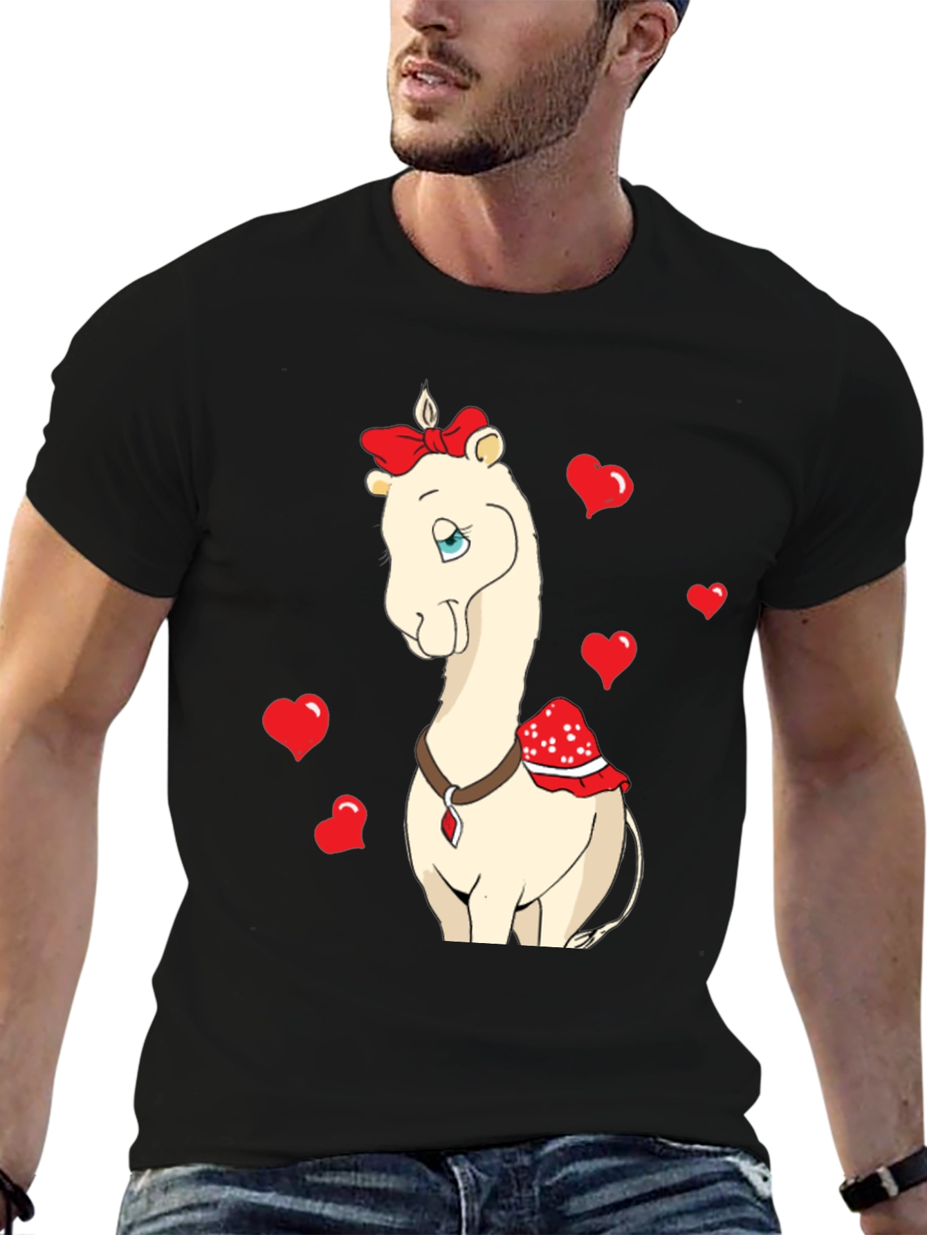 Black Cute Camel With Bow & Hearts Valentine's T-Shirt view 6