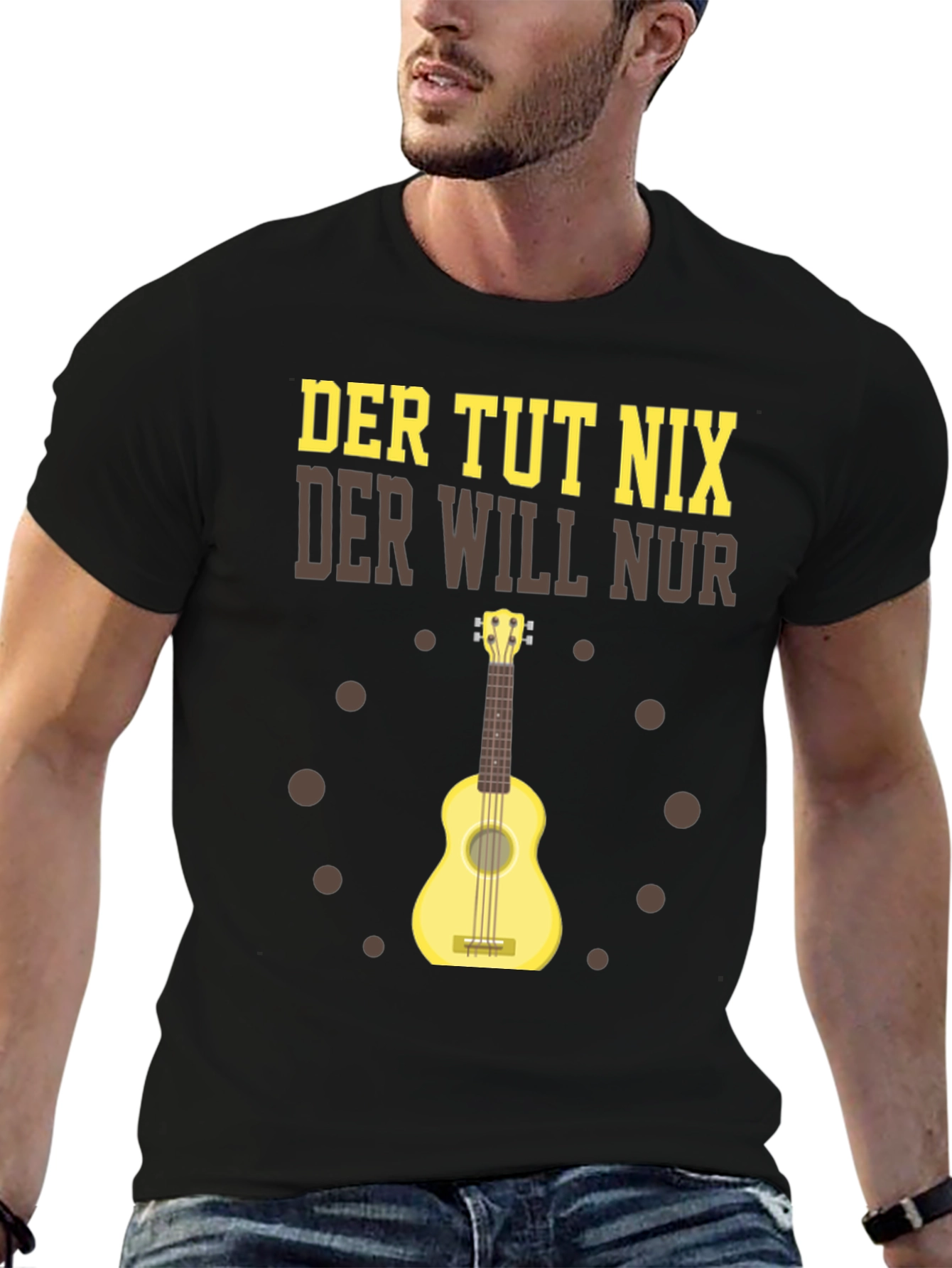 Black Der Tut Nix Graphic T-Shirt Ukulele Player view 6