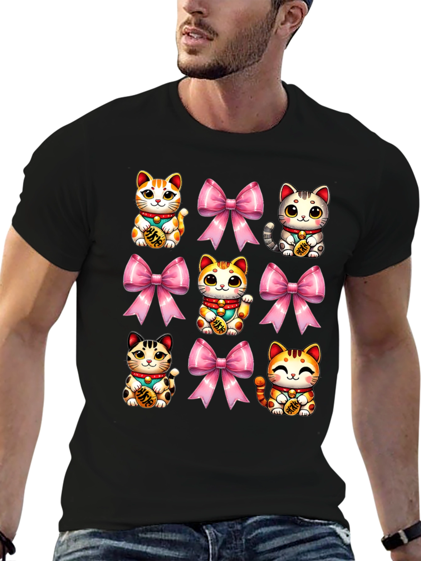 Black Lucky Cat & Bow T-Shirt - Kawaii Style view 6