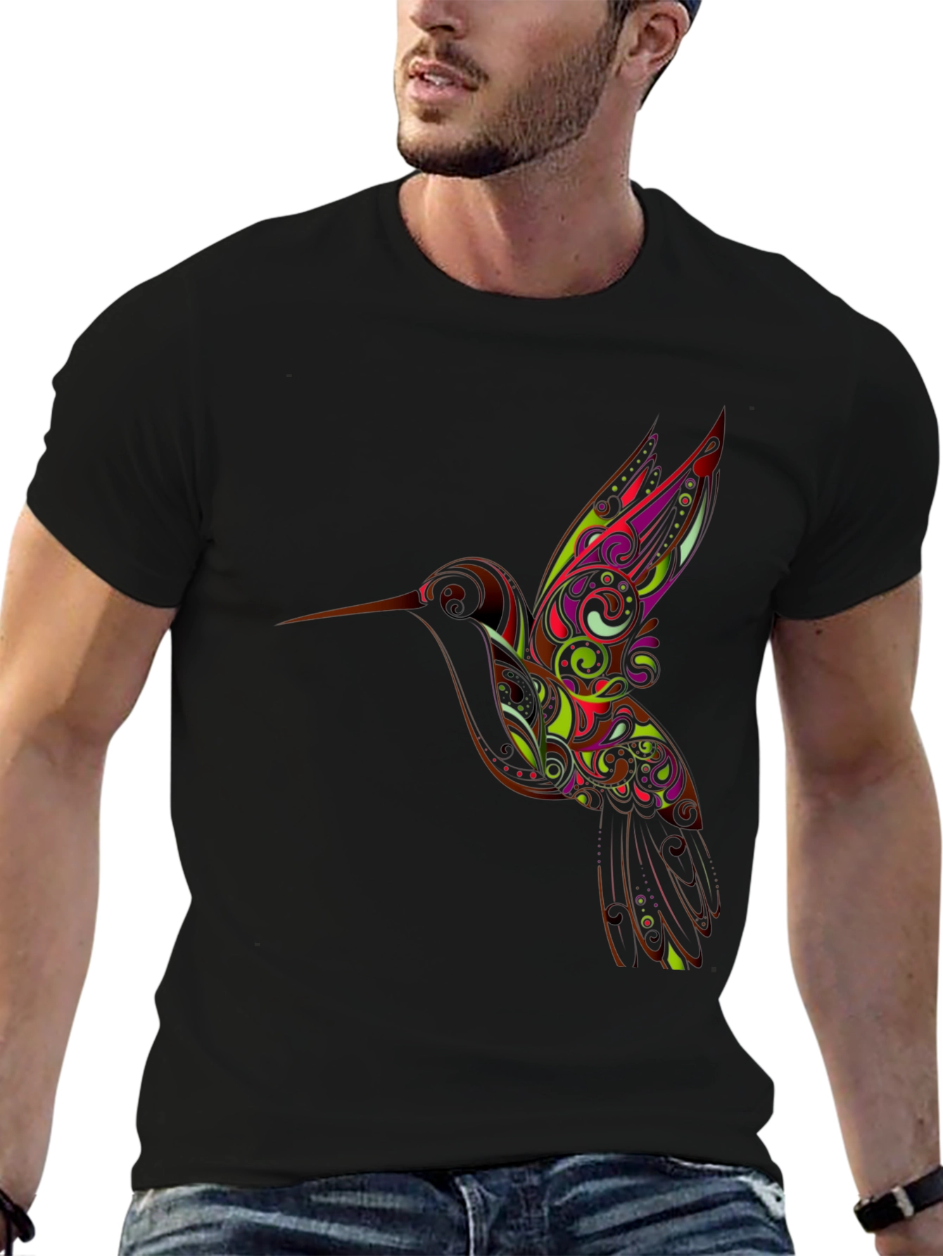 Black Hummingbird Graphic Black T-Shirt view 6