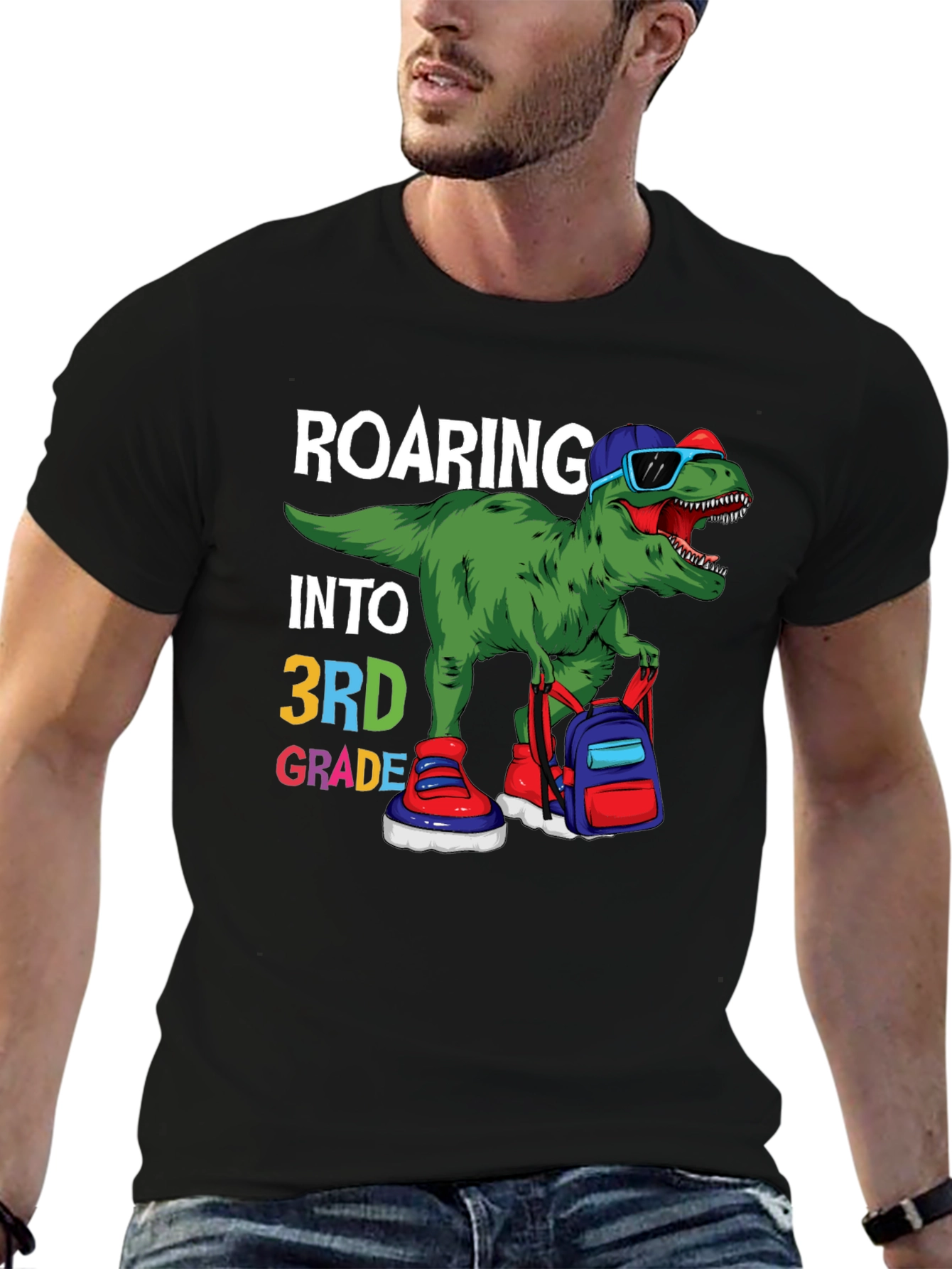 Black Roaring Into 3rd Grade Dinosaur T-Shirt view 6