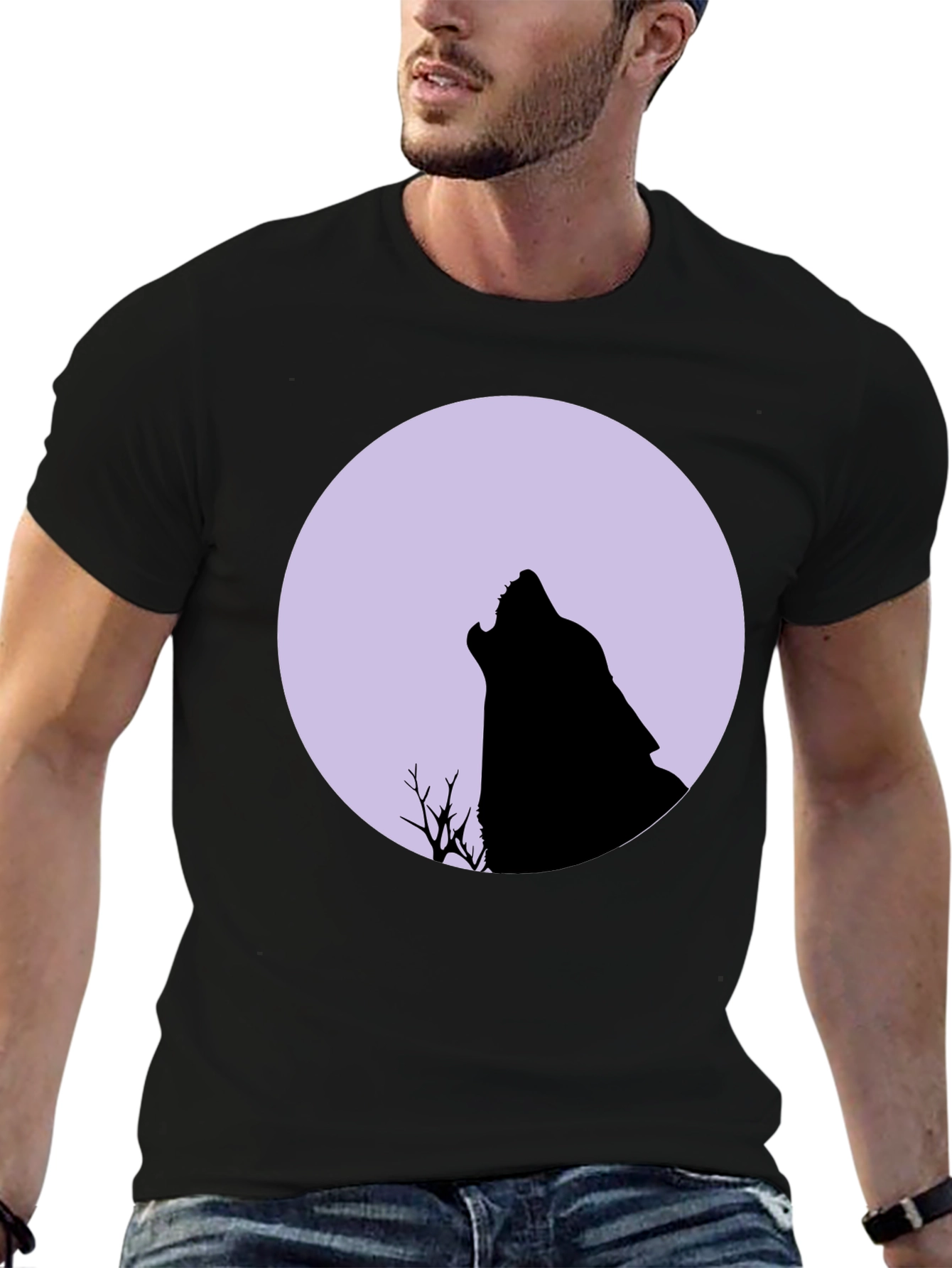 Black Wolf Moon Graphic Tee - Black Cotton T-Shirt view 6