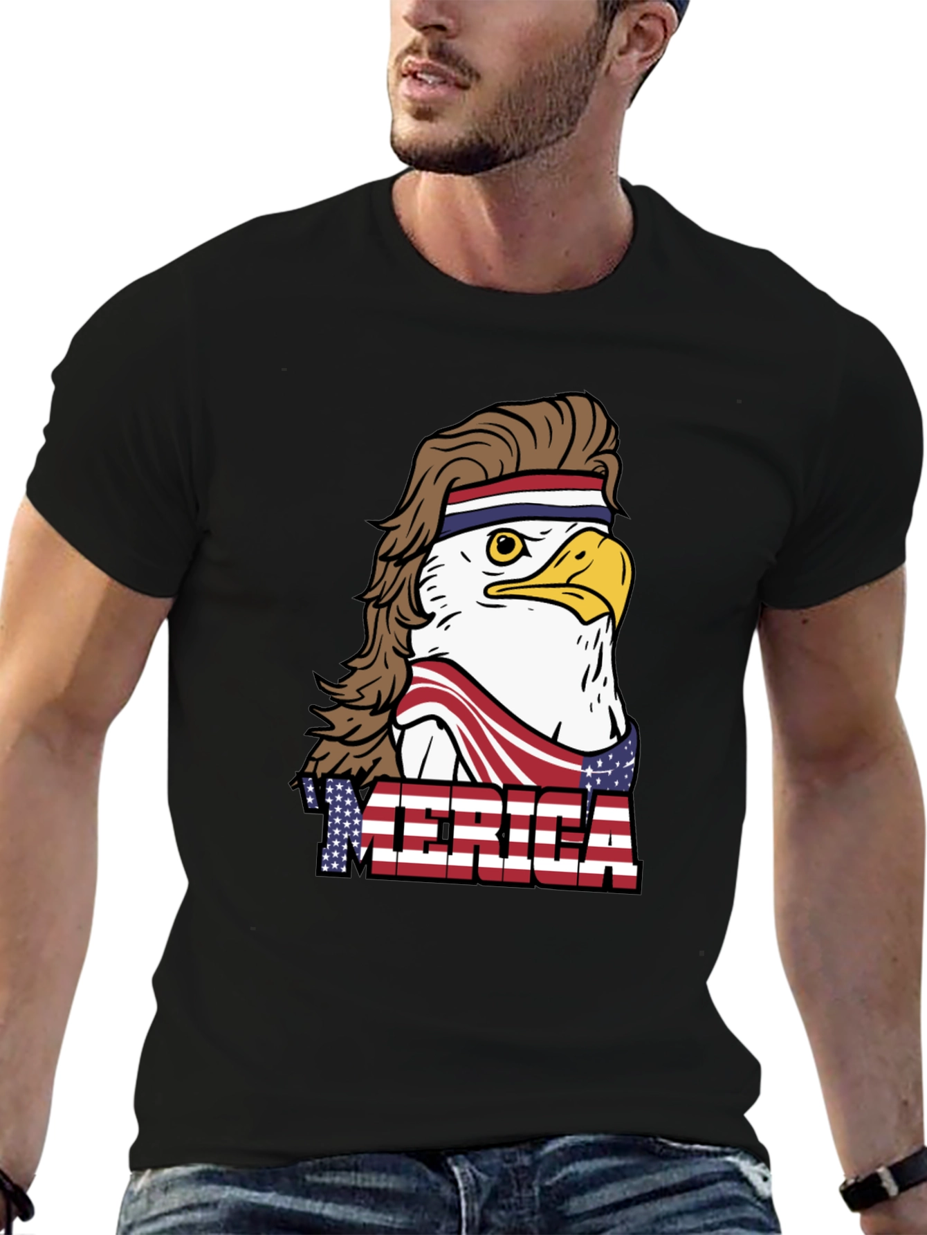 Black USA Eagle Mullet T-Shirt: Patriotic & Funny view 6