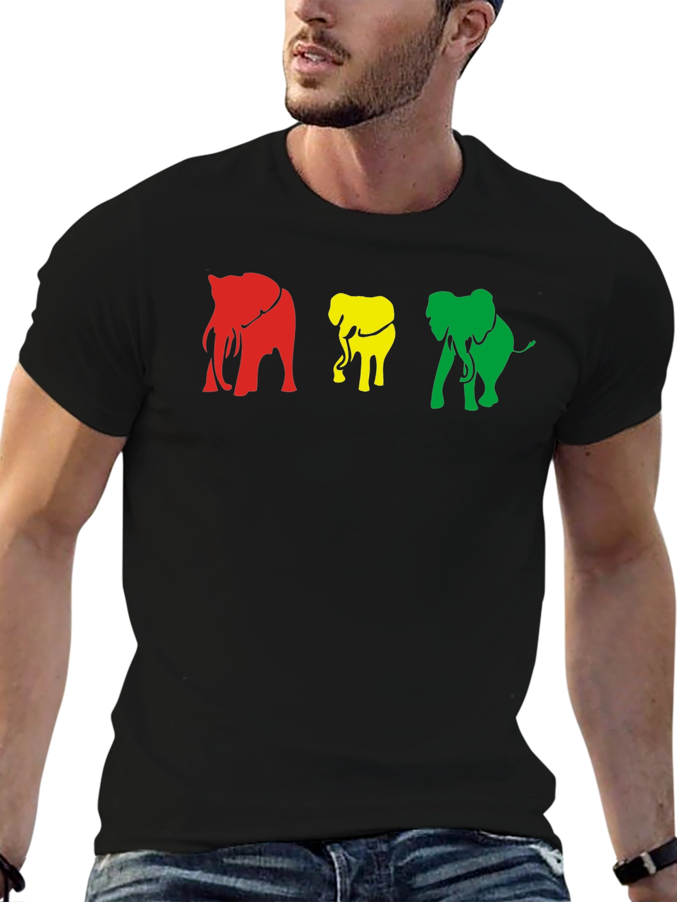 Black Rasta Elephants Graphic Tee - Black Cotton T-Shirt view 6