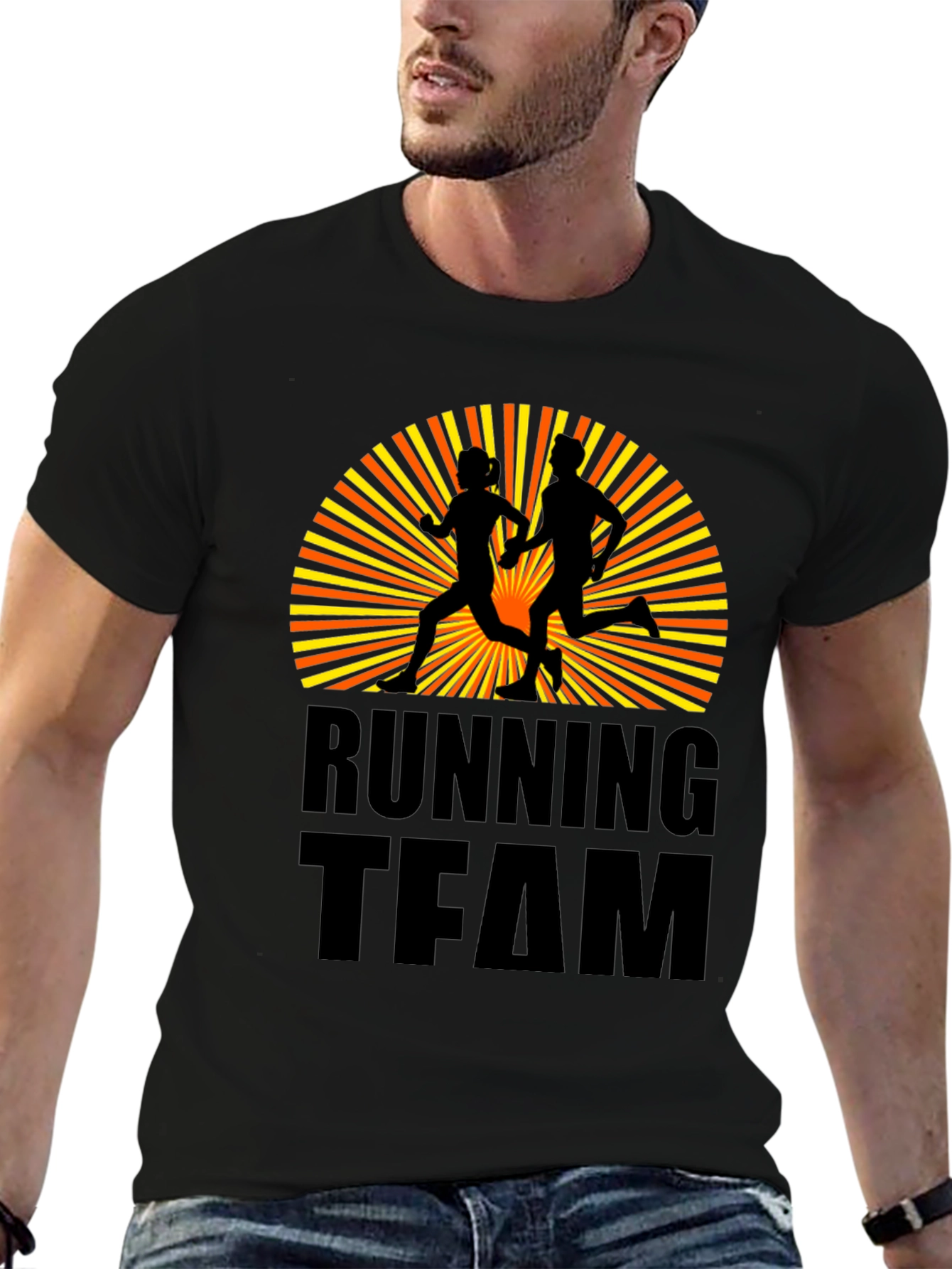 Black Running Team Graphic Tee - Athletic Sport T-Shirt view 6