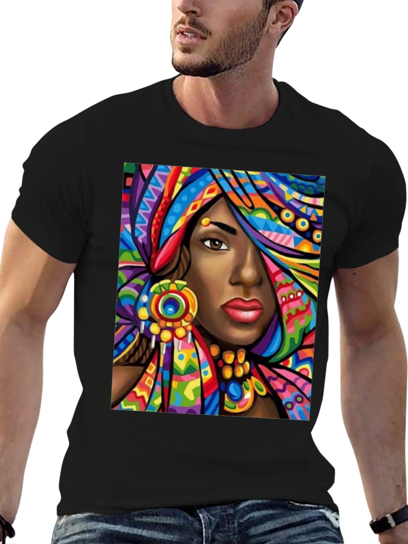 Black Colorful African Queen Graphic T-Shirt view 6