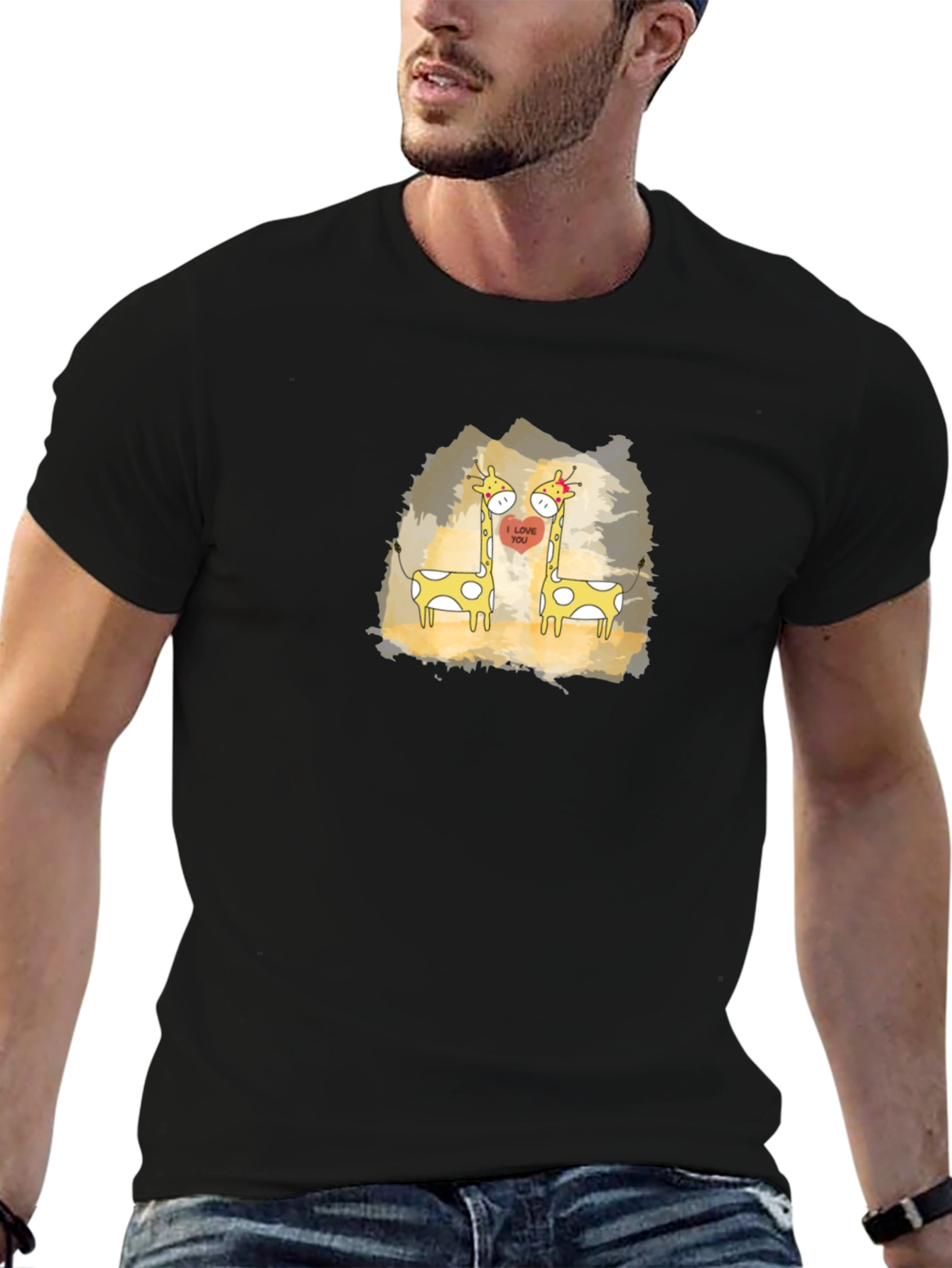 Black Cute Giraffe Love T-Shirt - Black view 6