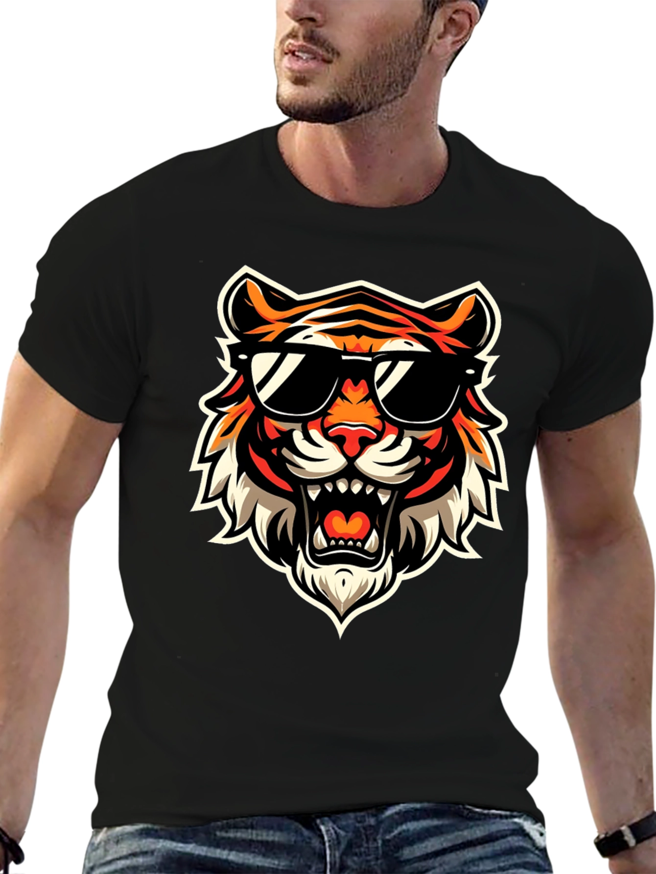 Black Cool Tiger Graphic Tee - Bold Streetwear view 6