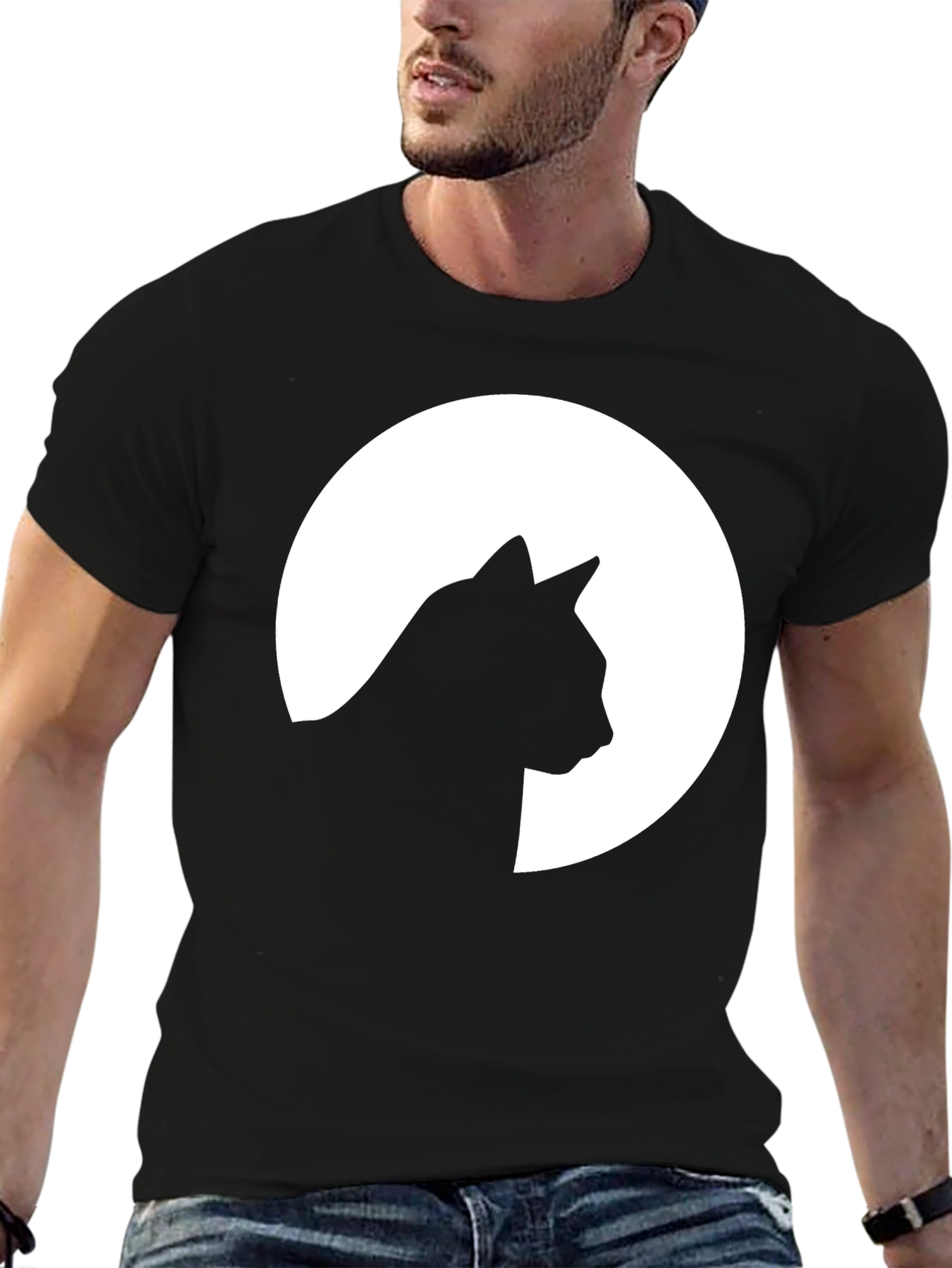 Black Cat Silhouette Moon Graphic T-Shirt - Unisex view 6