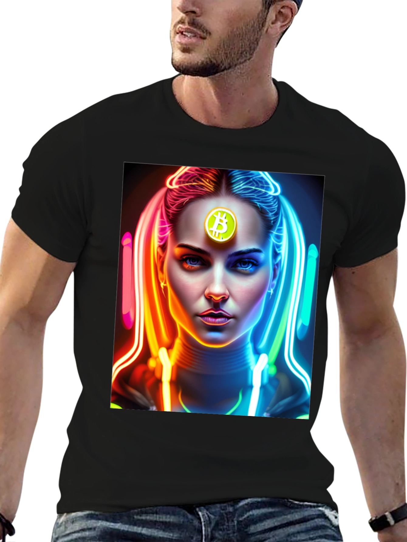 Black Bitcoin Woman Black Tee - Crypto Fashion view 6