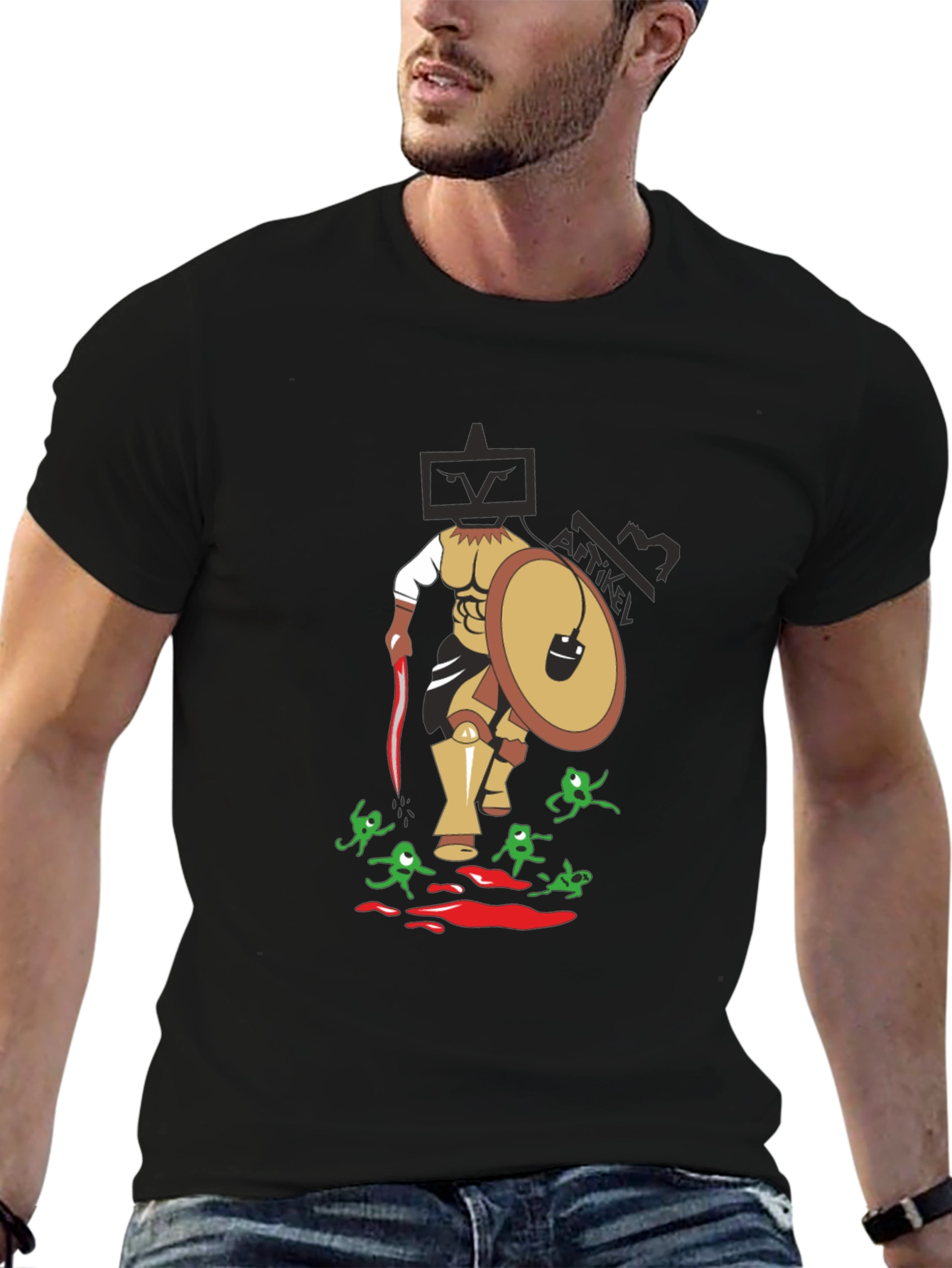 Black TV Head Warrior Graphic Tee - Black T-Shirt view 6