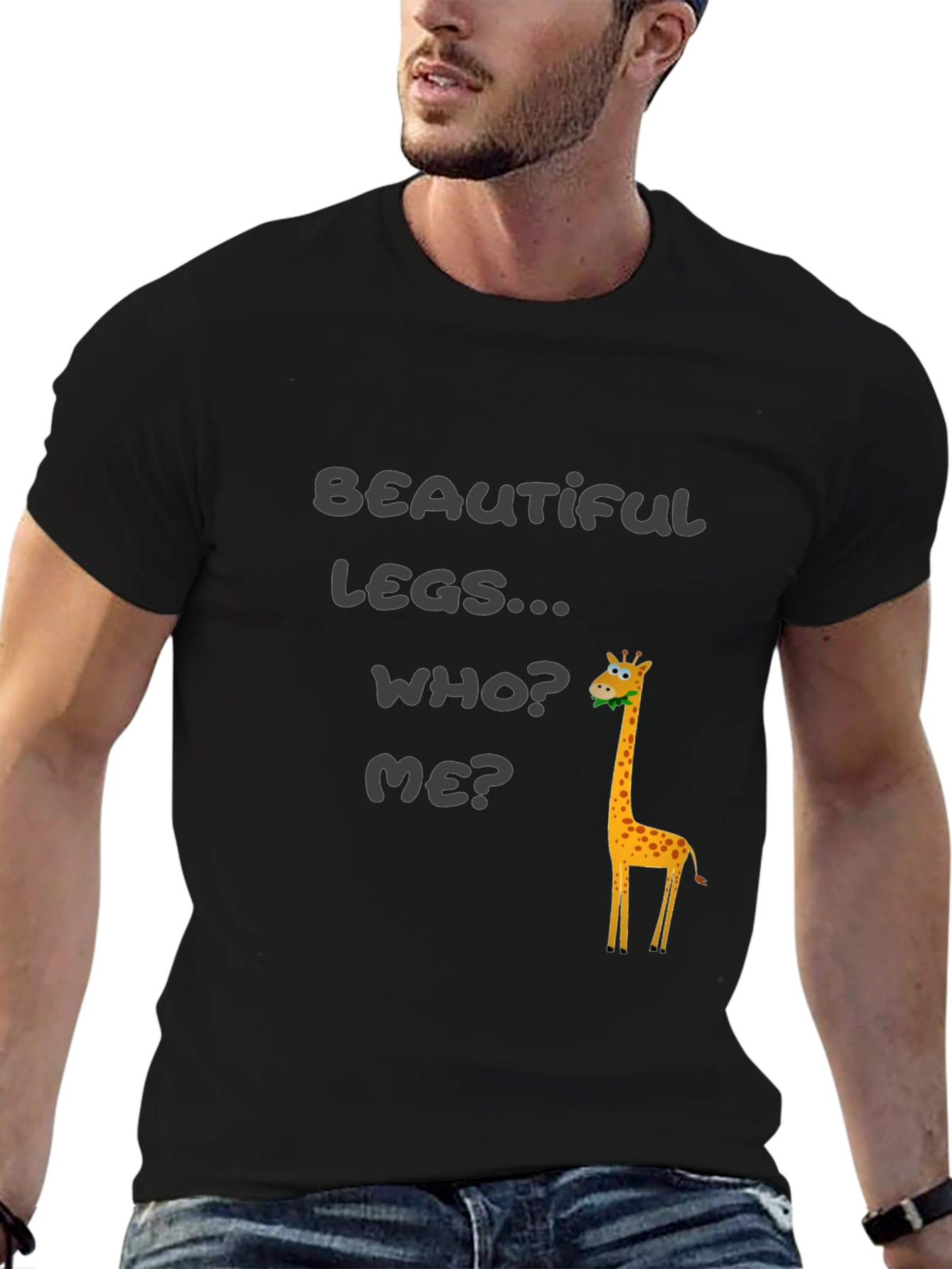 Black Funny Giraffe T-Shirt - Beautiful Legs view 6
