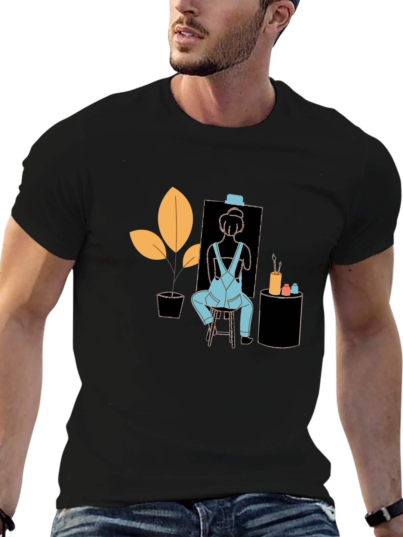 Black Artist Tee: Quirky Painter Graphic T-Shirt view 6