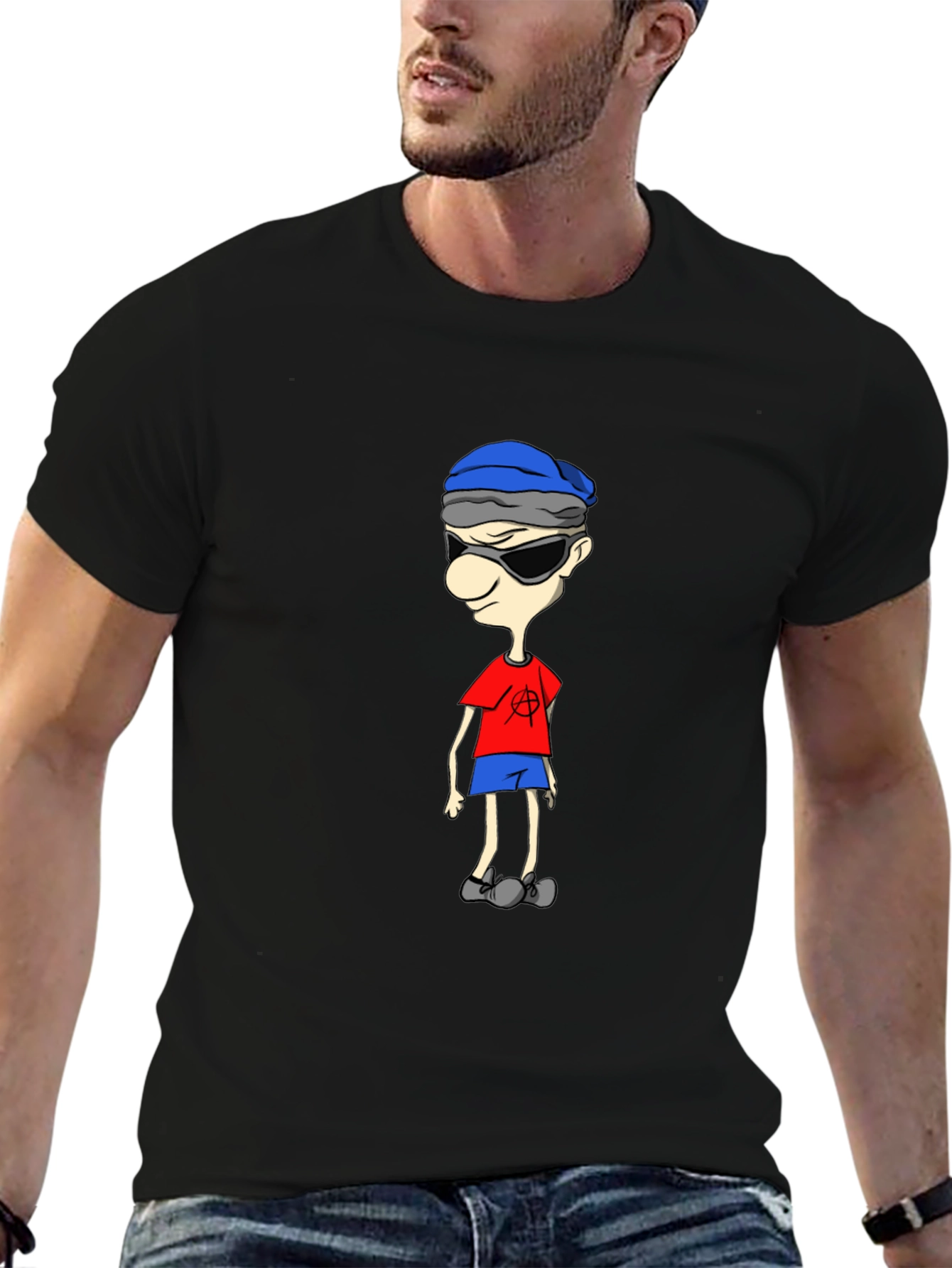Black Cool Cartoon Character Graphic Tee - Black view 6