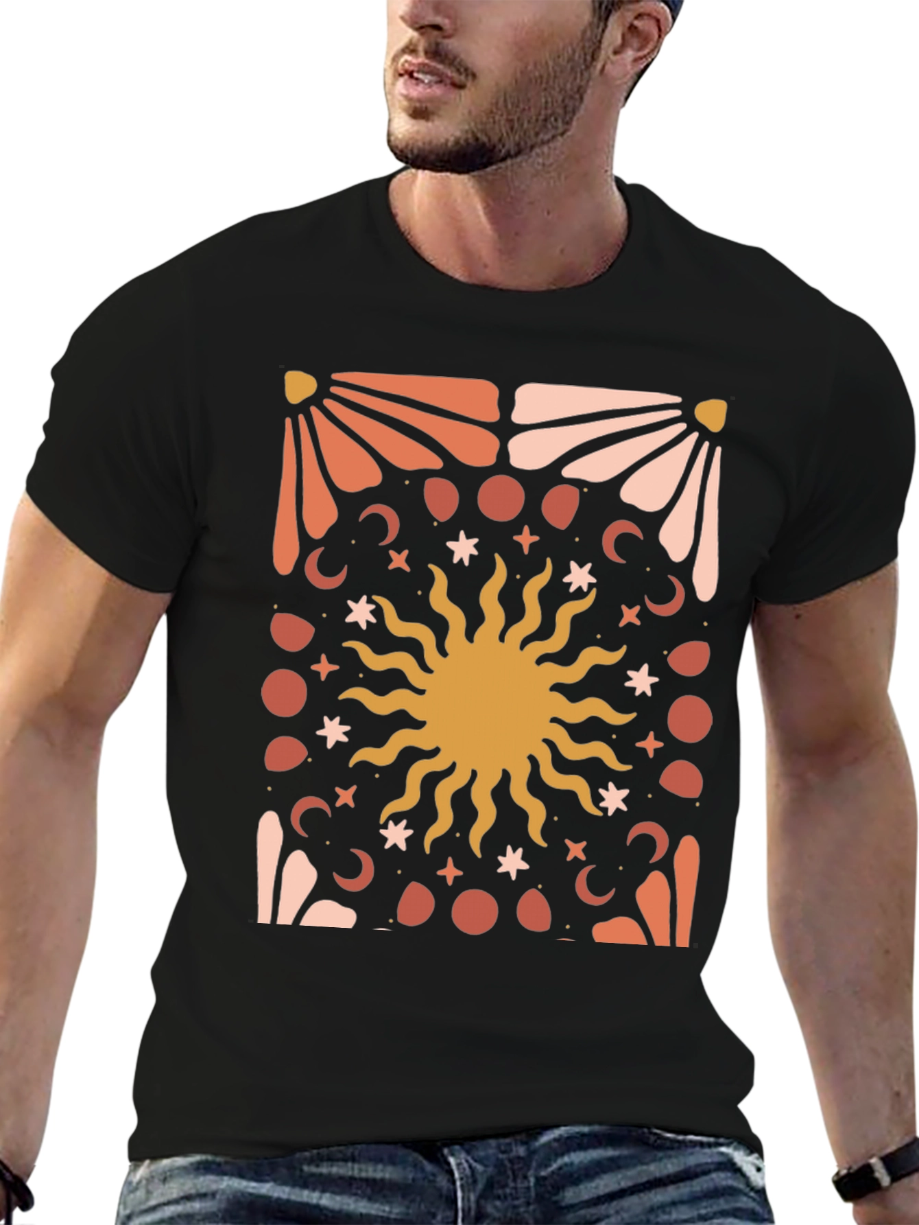 Black Celestial Sun Graphic Tee - Black Cotton Blend view 6
