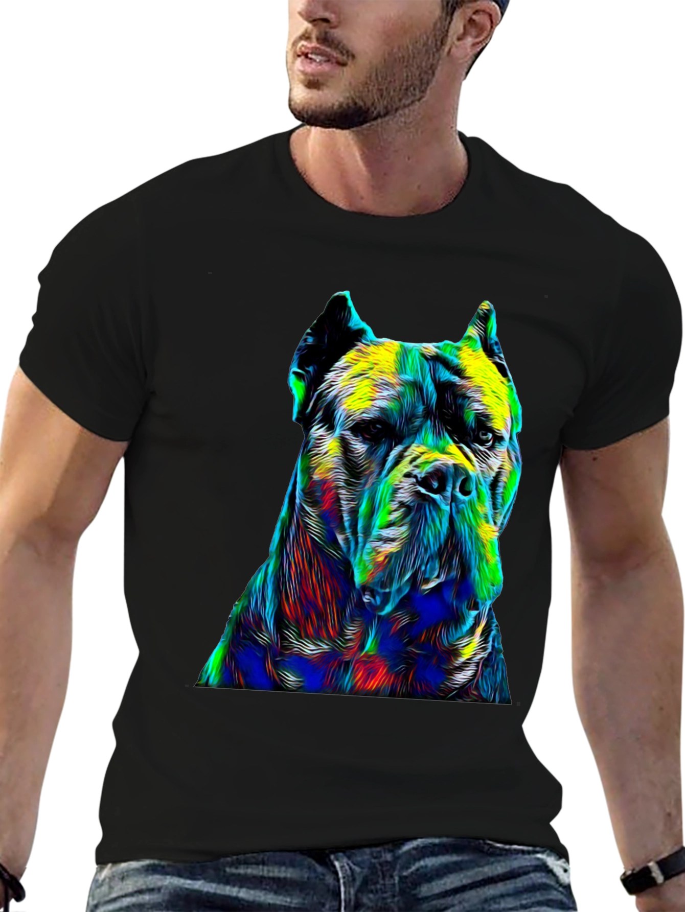 Black Abstract Dog Print Black T-Shirt view 6
