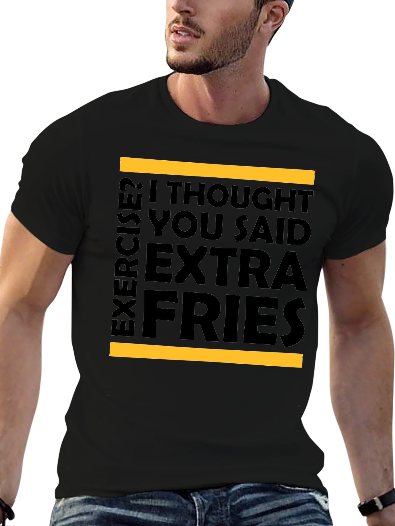 Black Extra Fries T-Shirt - Funny Foodie Tee view 6