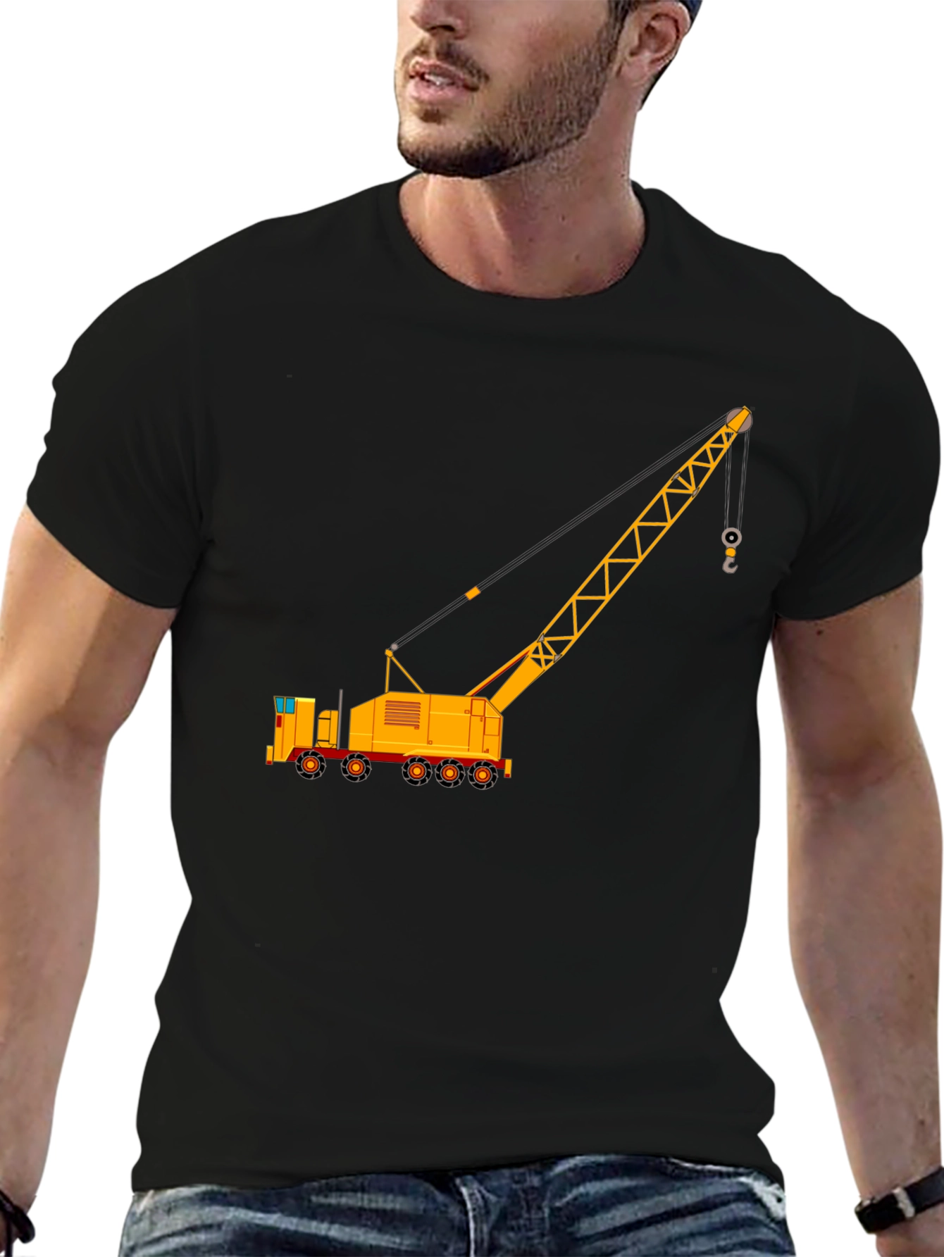 Black Construction Crane Graphic T-Shirt view 6