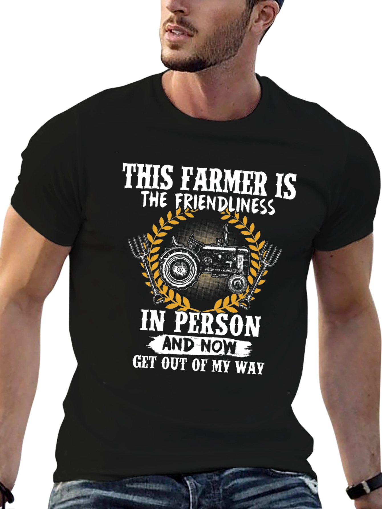 Black Funny Farmer T-Shirt - Friendliness in Person view 6