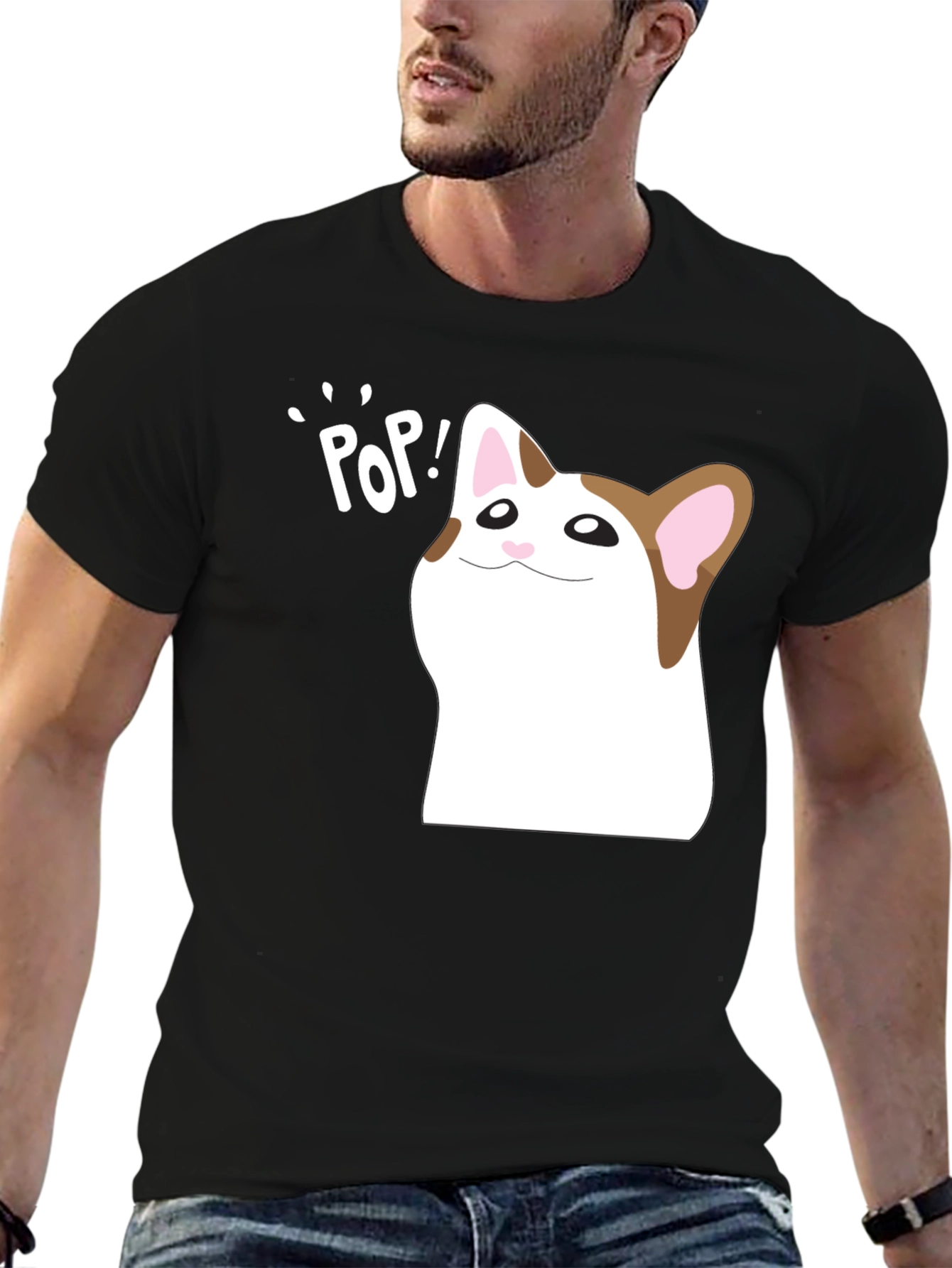Black Pop Cat Meme T-Shirt - Hilarious Viral Cat Tee view 6