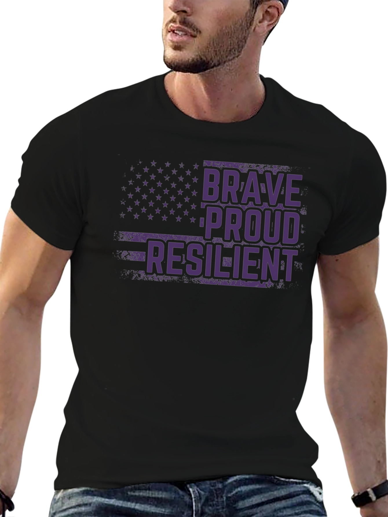 Black Brave, Proud, Resilient Graphic T-Shirt view 6