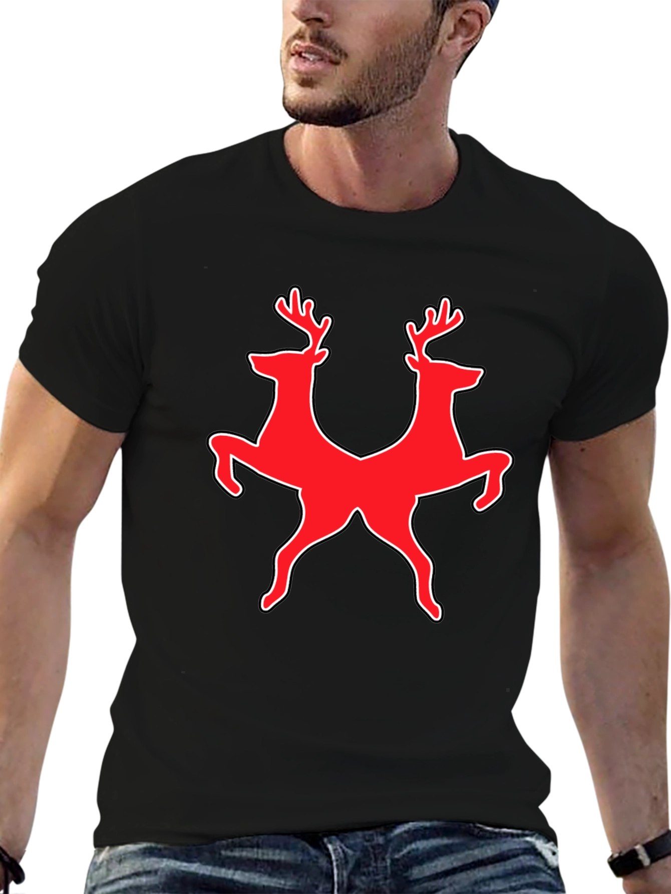 Black Deer Duo Graphic Tee - Black Cotton Blend Shirt view 6