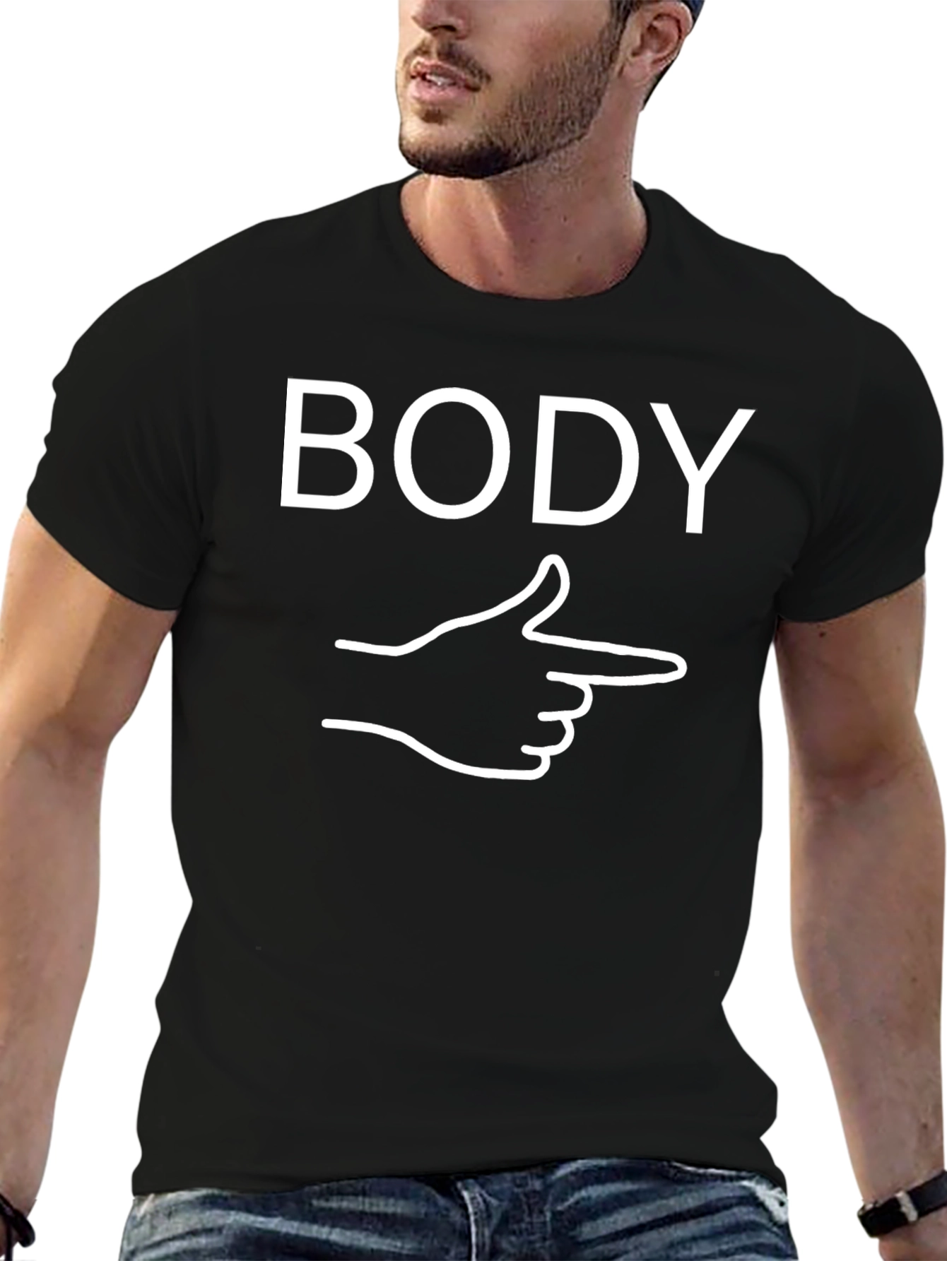 Black Funny BODY Pointing Hand Graphic Tee view 6