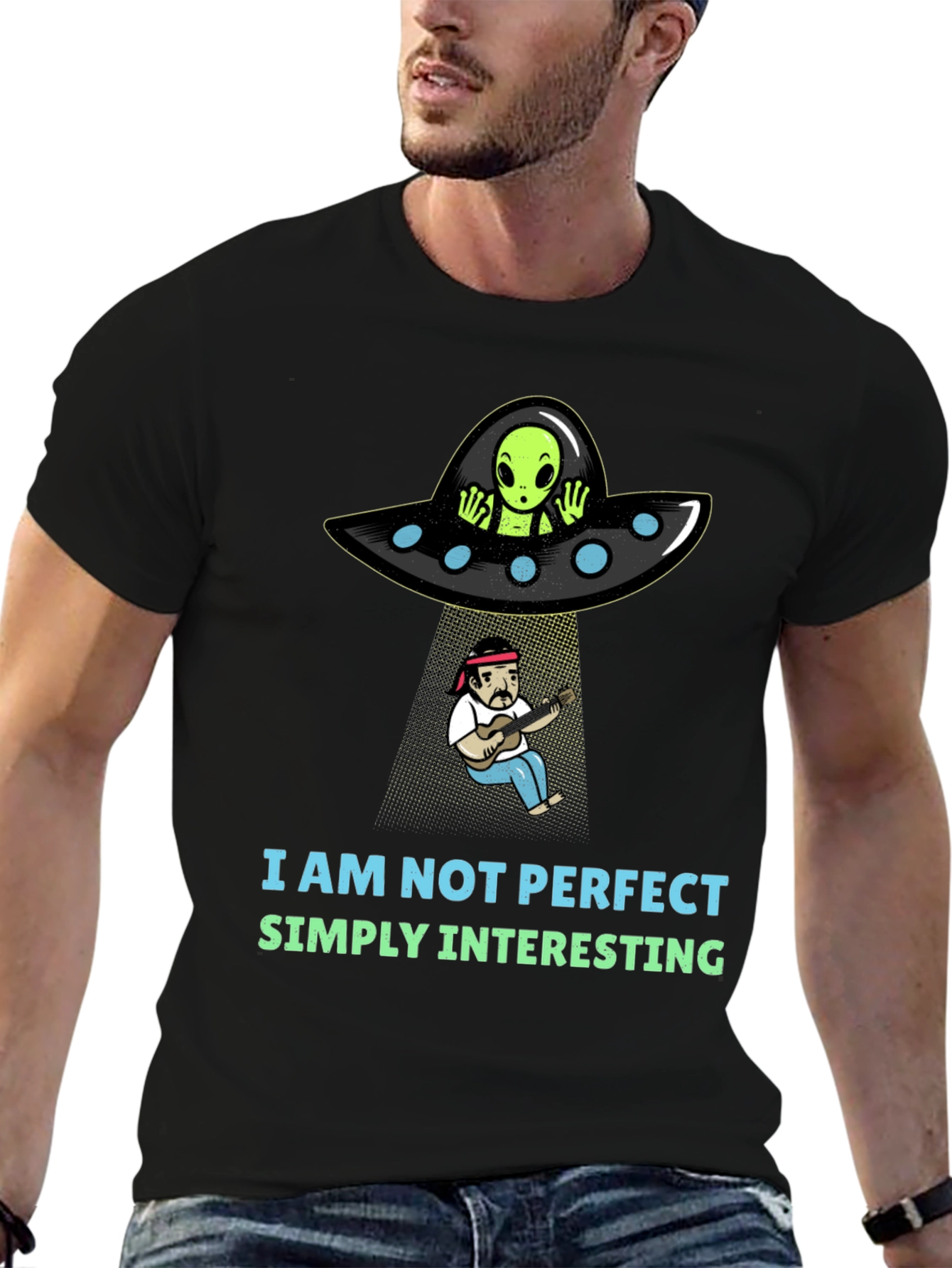Black Funny Alien Abduction Graphic T-Shirt view 6