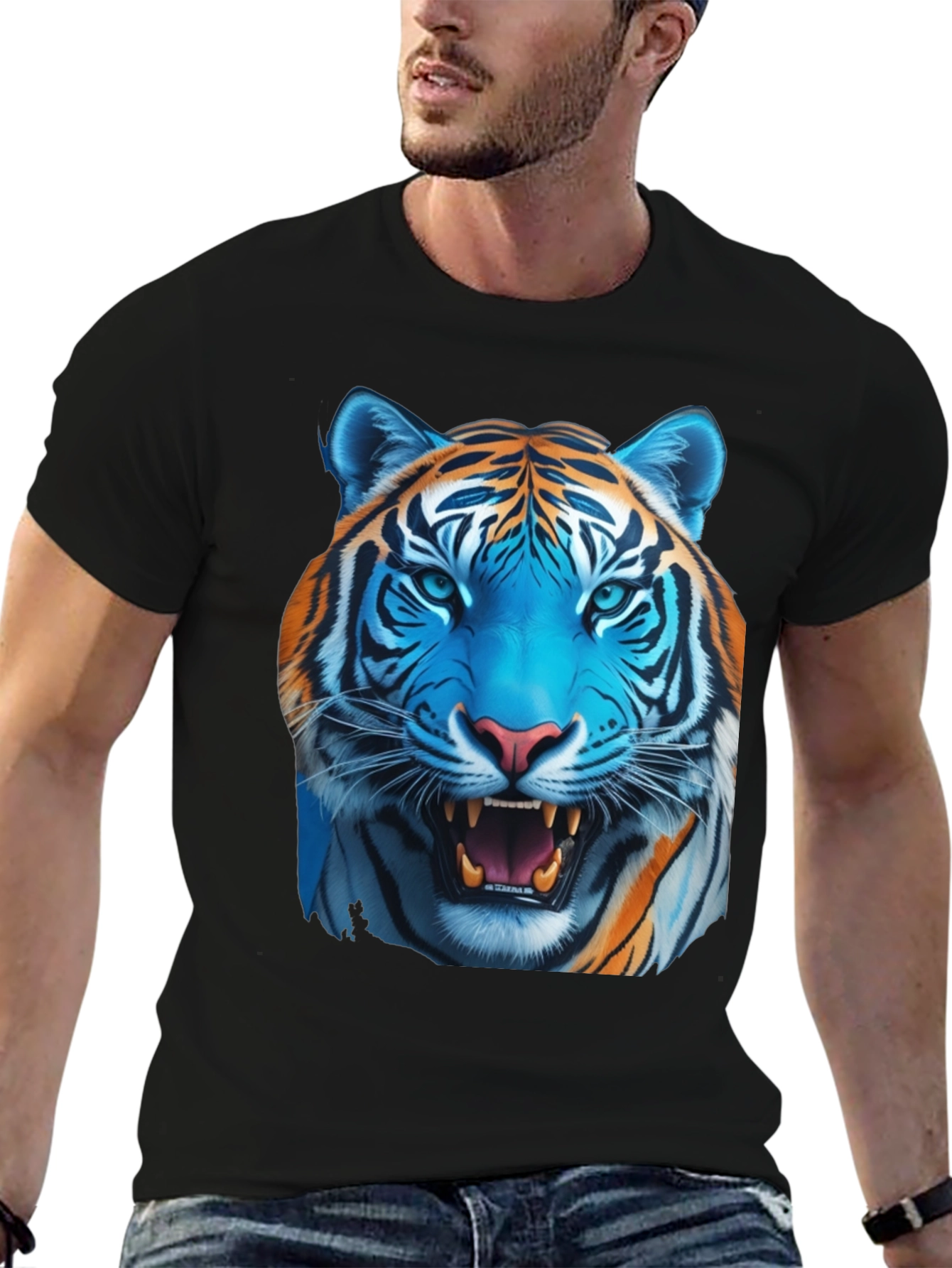 Black Bold Tiger Graphic Tee - Men's Black T-Shirt view 6