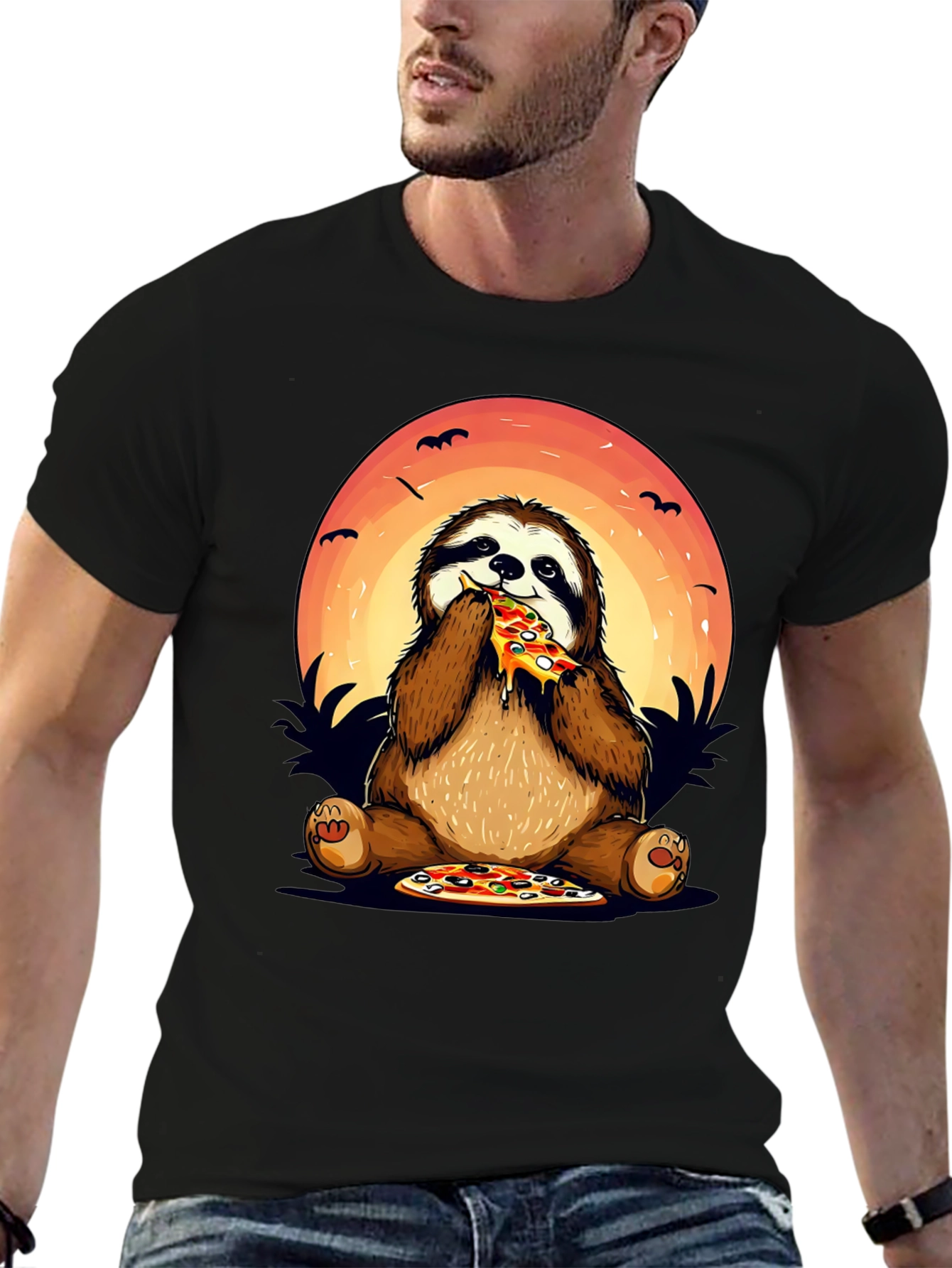 Black Sloth Pizza Lover Graphic T-Shirt view 6