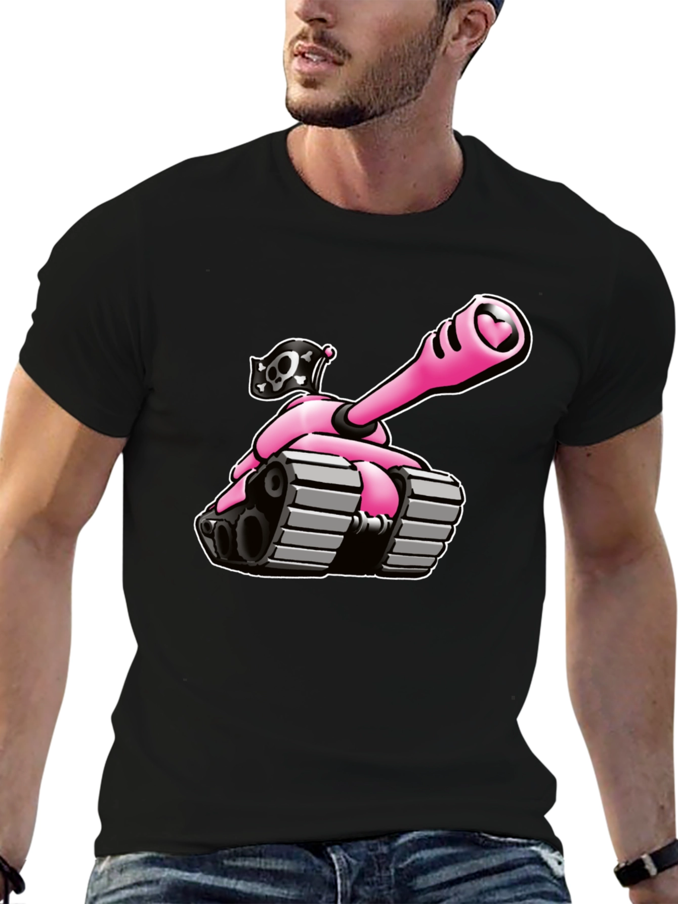 Black Pink Tank T-Shirt - Heart Cannon Pirate Tee view 6